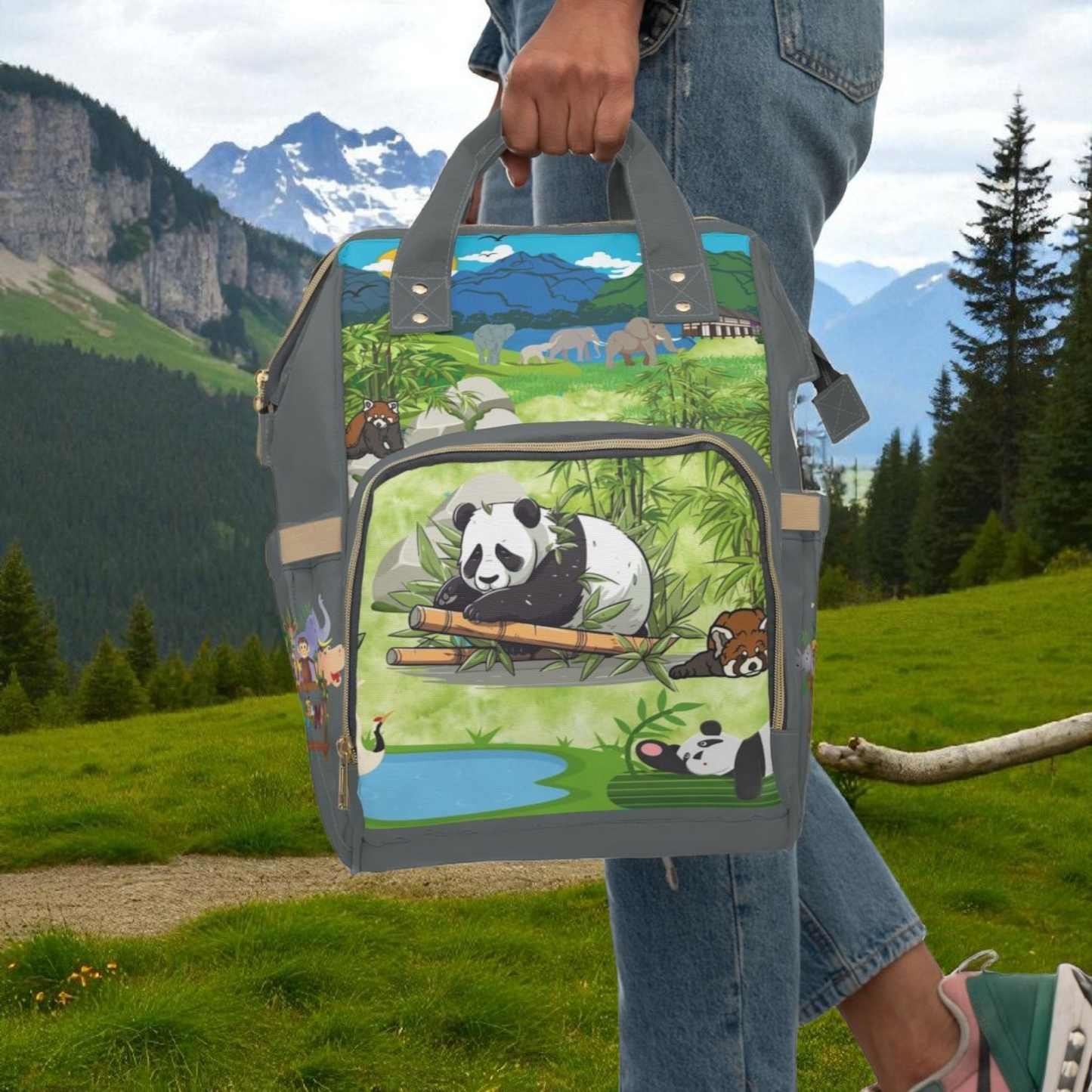 Eco-Friendly Panda Design Diaper Backpack for Parents on the Go