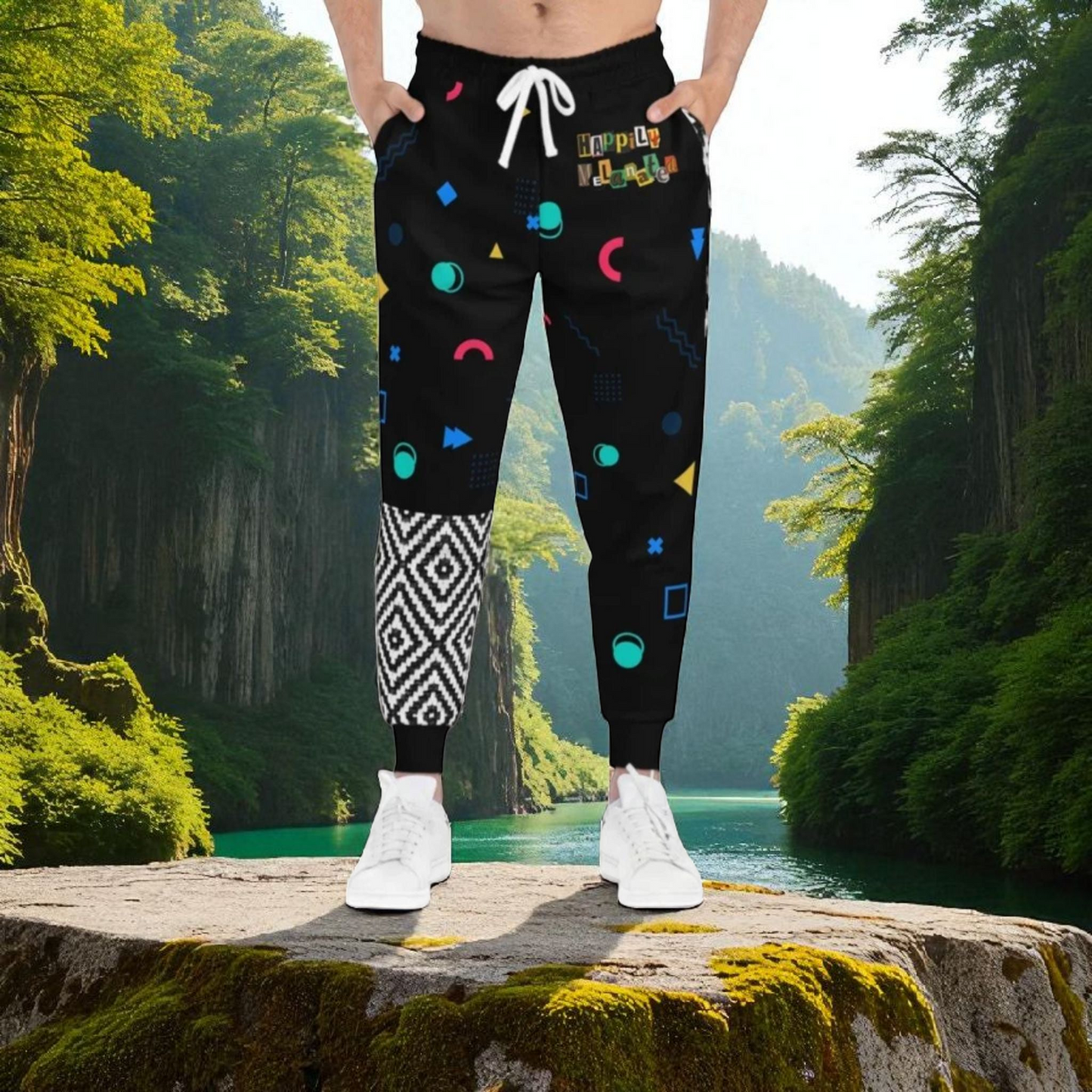 Handcrafted Aztec Pattern Unisex Athletic Joggers, Comfy Aztec Workout Pants
