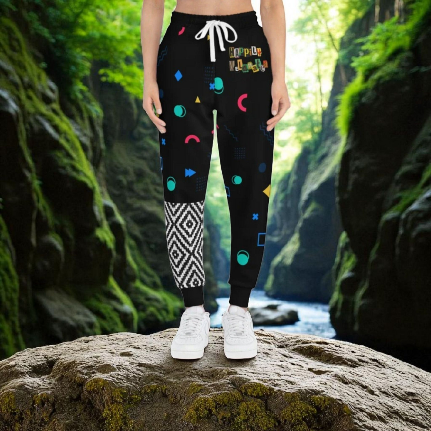 Handcrafted Aztec Pattern Unisex Athletic Joggers, Comfy Aztec Workout Pants