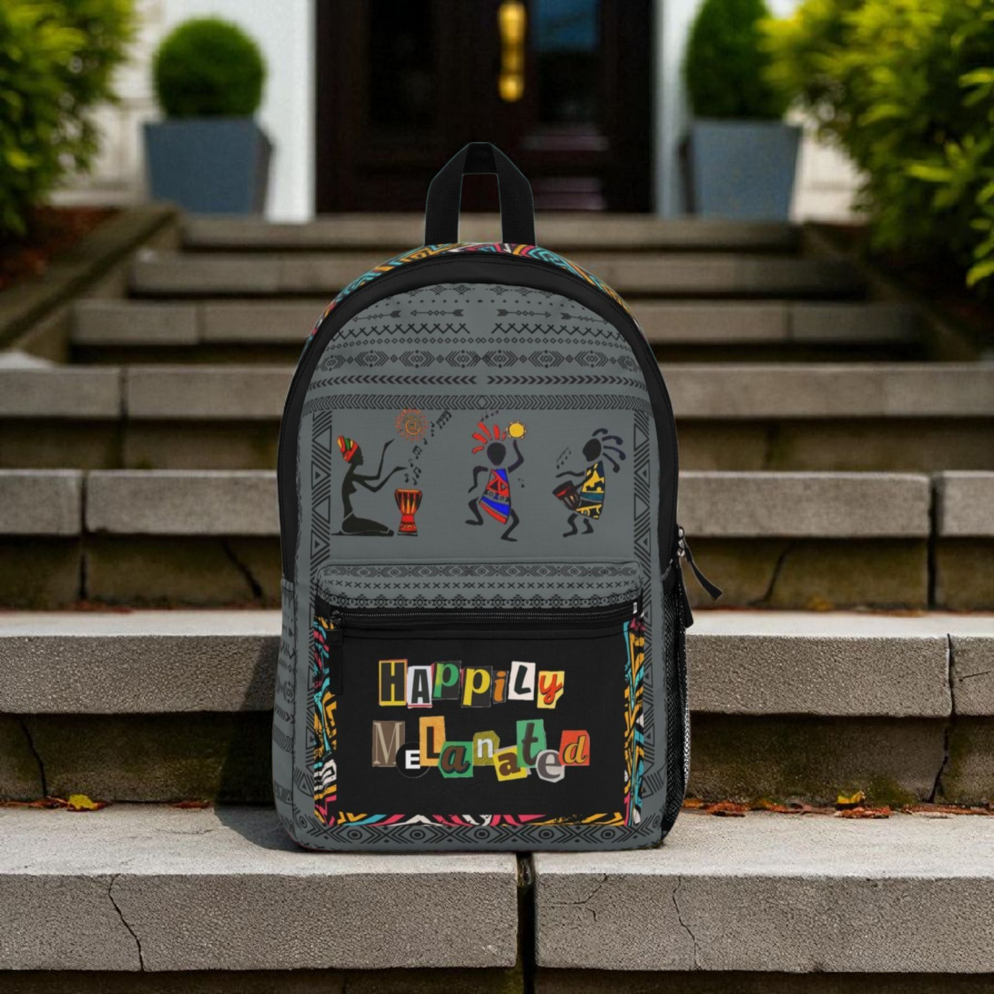 Afro Music Backpack, Music Lover Bag, Cartoon Print Rucksack, Ethnic Design