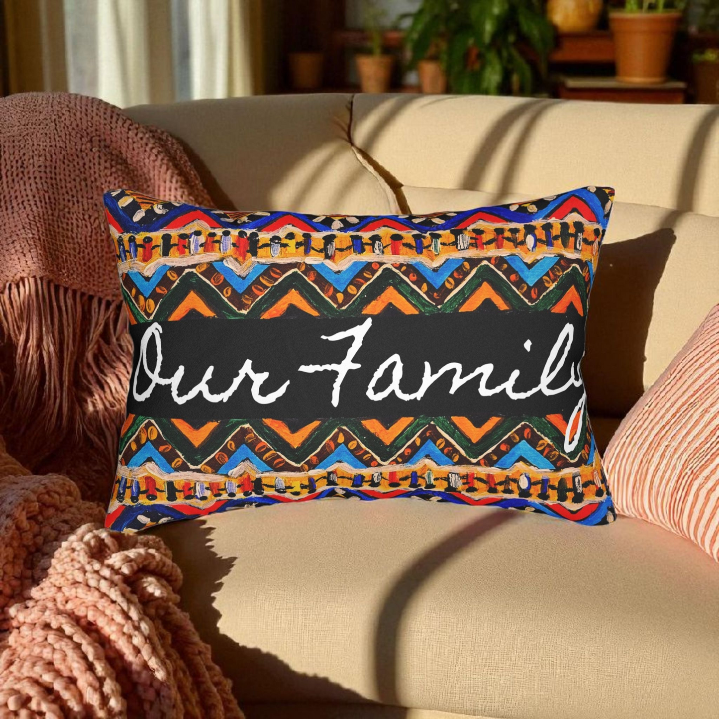 Handcrafted Tribal Patterned Lumbar Pillow - Unique Boho Chic Home Decor