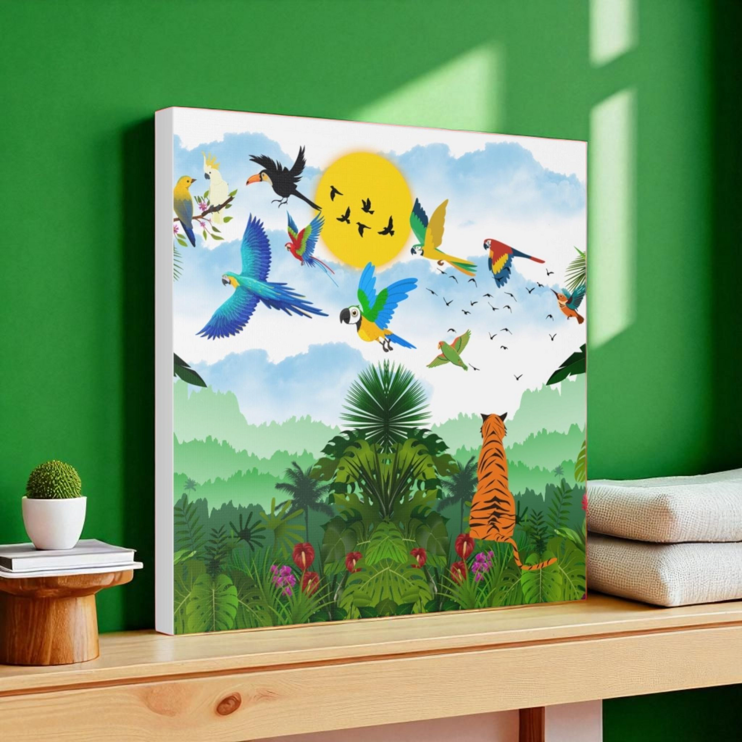 Canvas Gallery Wraps, Tropical Bird Jungle Art Tiger Wall Art, Wall Decor, Wildlife Home Decor