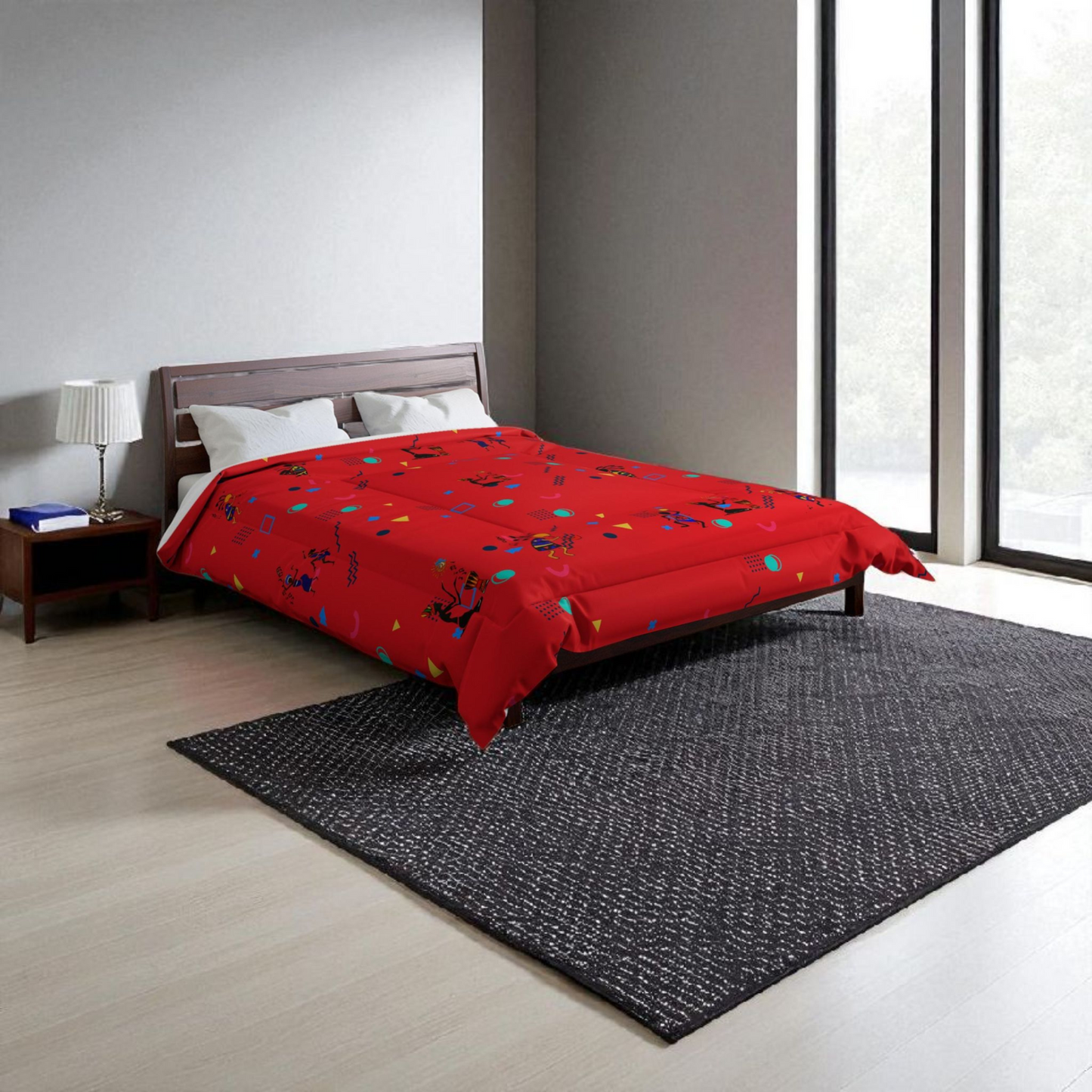 Afro Music Cartoon Comforter, Handcrafted Bedspread for Music Lovers, Unique African Art Comforter