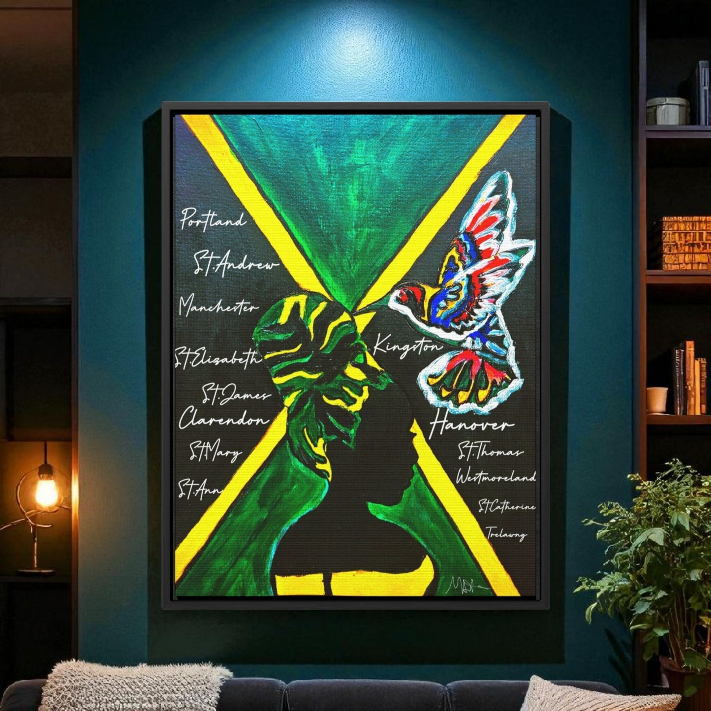 Hand-Painted Jamaican Flag Canvas Wrap - Original Vertical Frame for Living Room Art