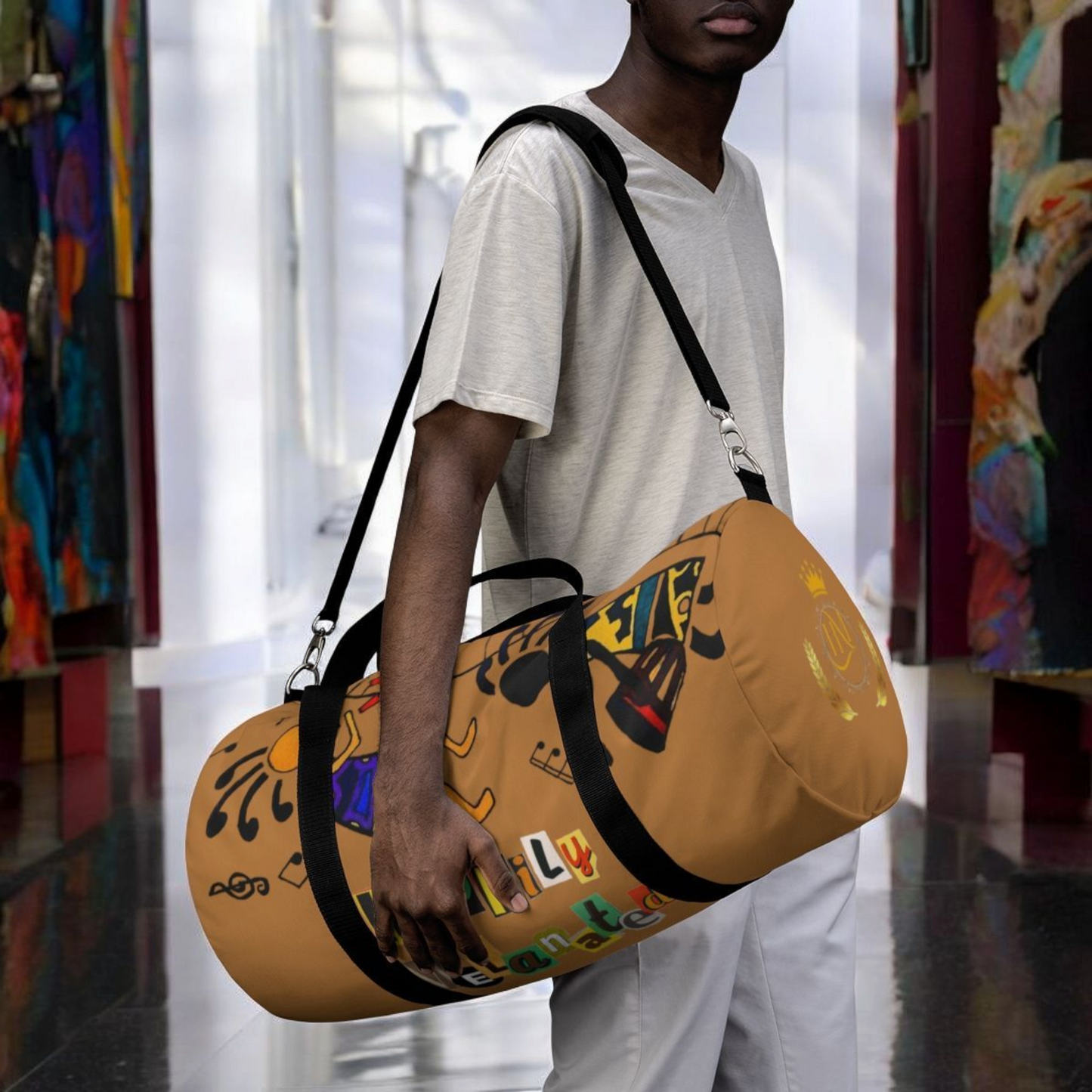 Afro Music Cartoon Piano Art Handcrafted Duffel Bag - Musician Gift, Travel Bag