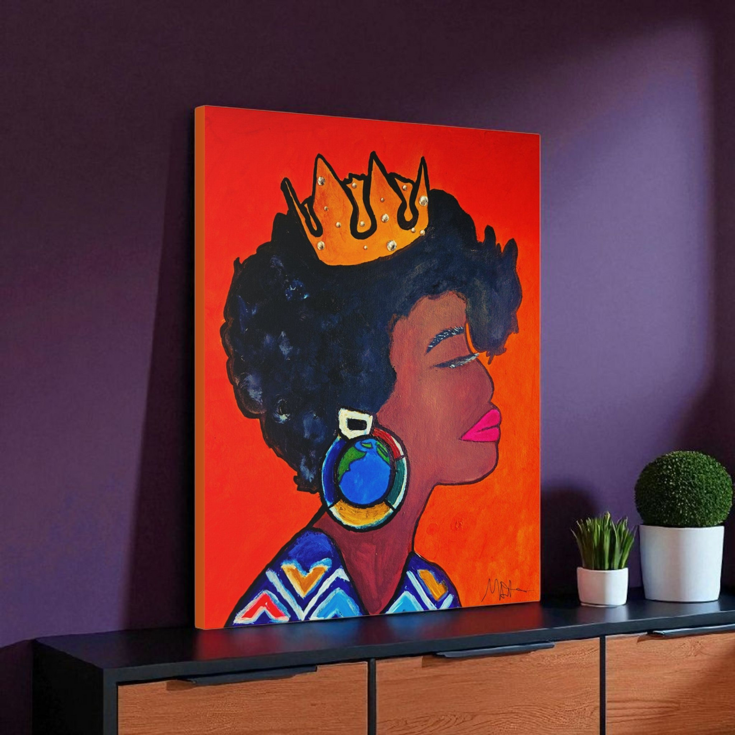 Hand-Painted Artisan Black Woman Portrait, Cultural Home Accent, Statement Piece