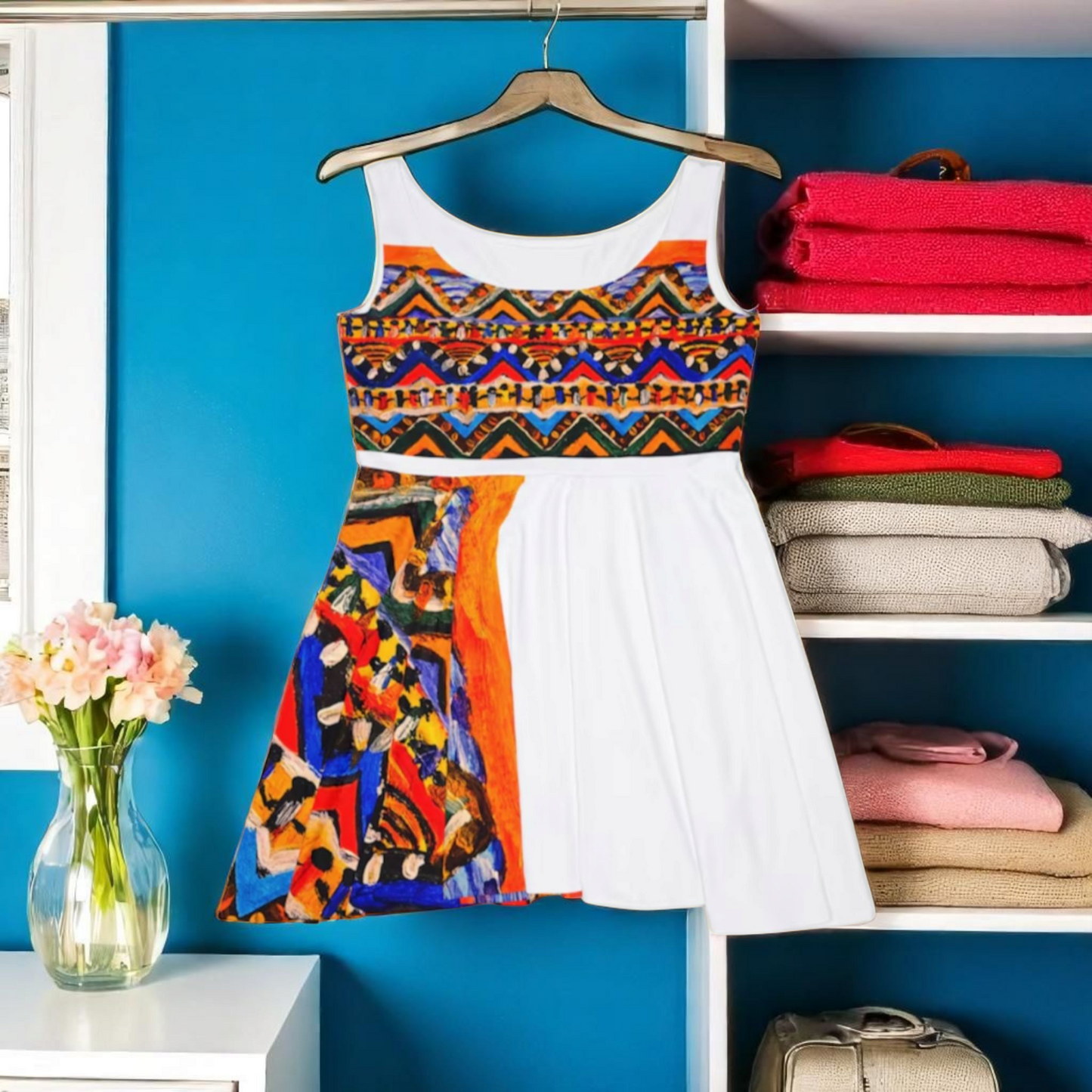 Custom Tribal Textile Skater Dress for Women - Handcrafted, Flattering Fit - Stylish Outfit for Social Events