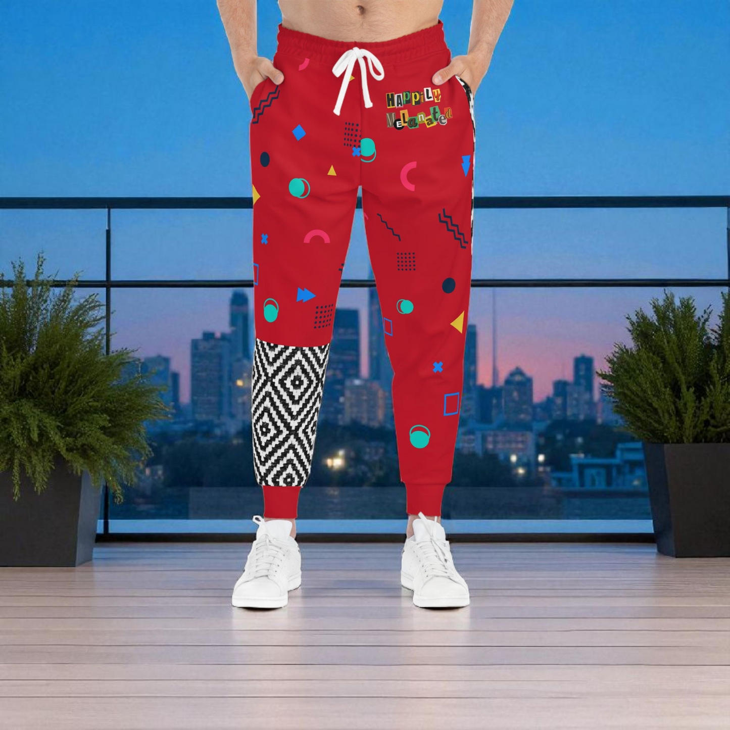 Handcrafted Aztec Pattern Unisex Athletic Joggers, Tribal Print Gym Sweatpants