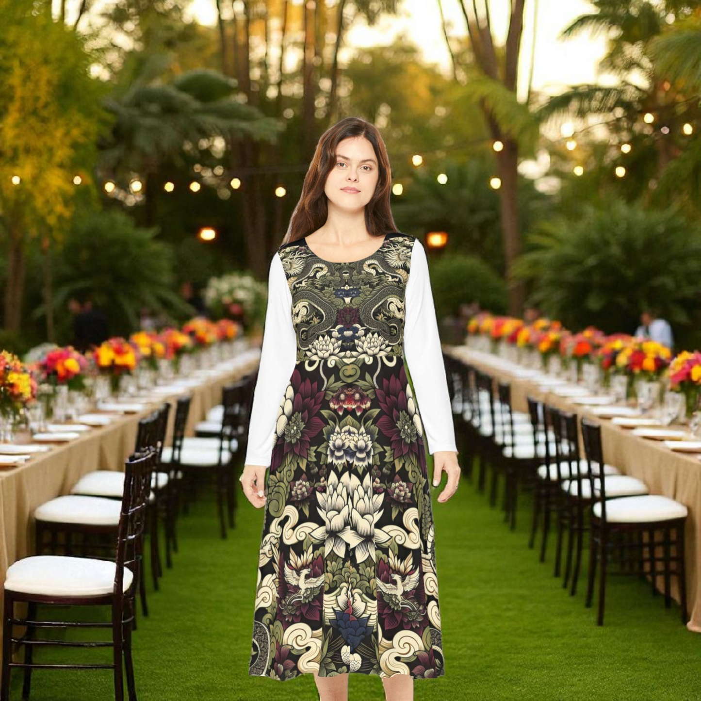 Floral Print Long Sleeve Dance Dress, Perfect for Parties, Dance Recitals, Spring Celebrations