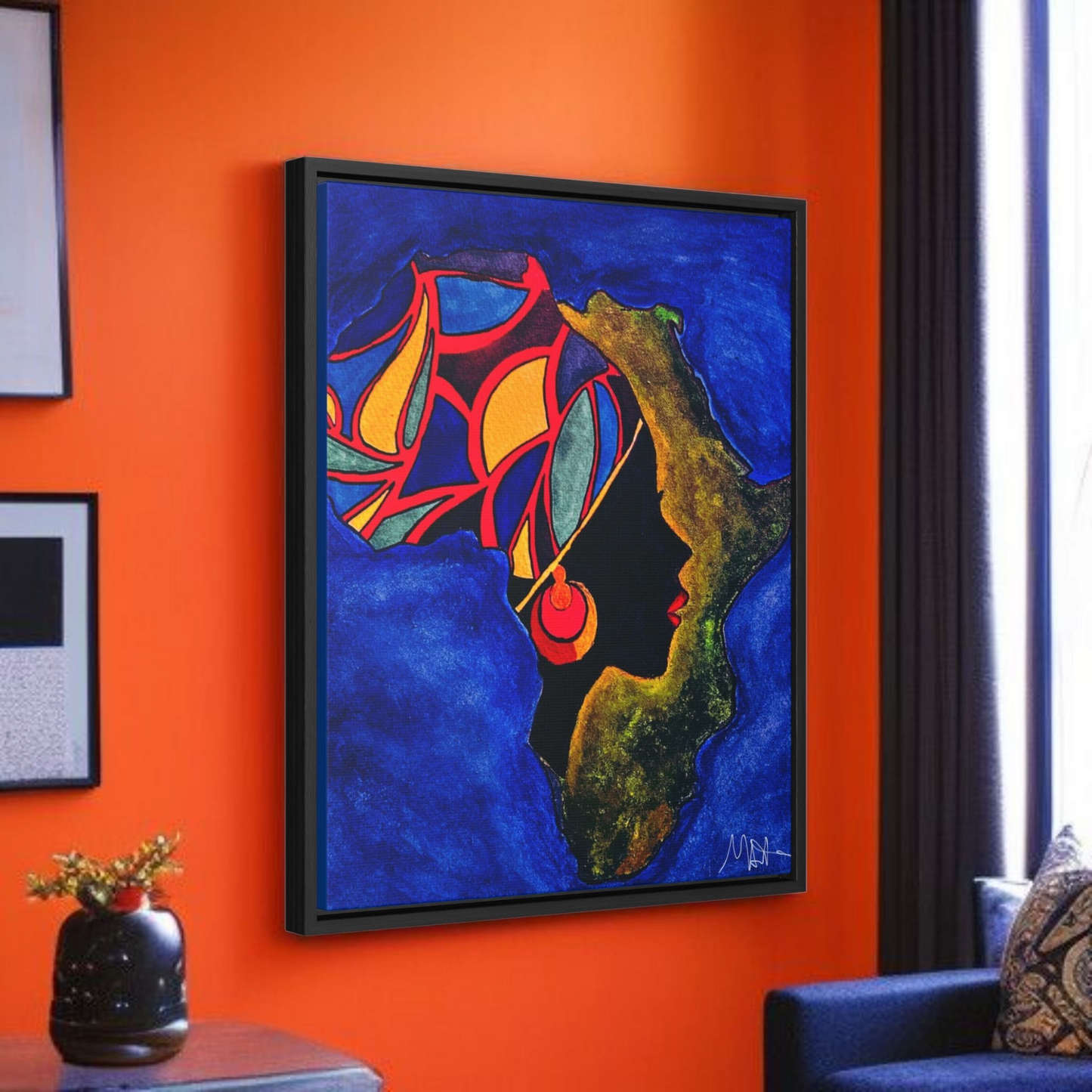 African Essence Original Ethnic Portrait - Authentic Continental Painting,Vertical Frame