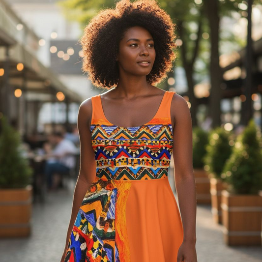 Vibrant Handcrafted Women's Skater Dress - Tribal Textile Design