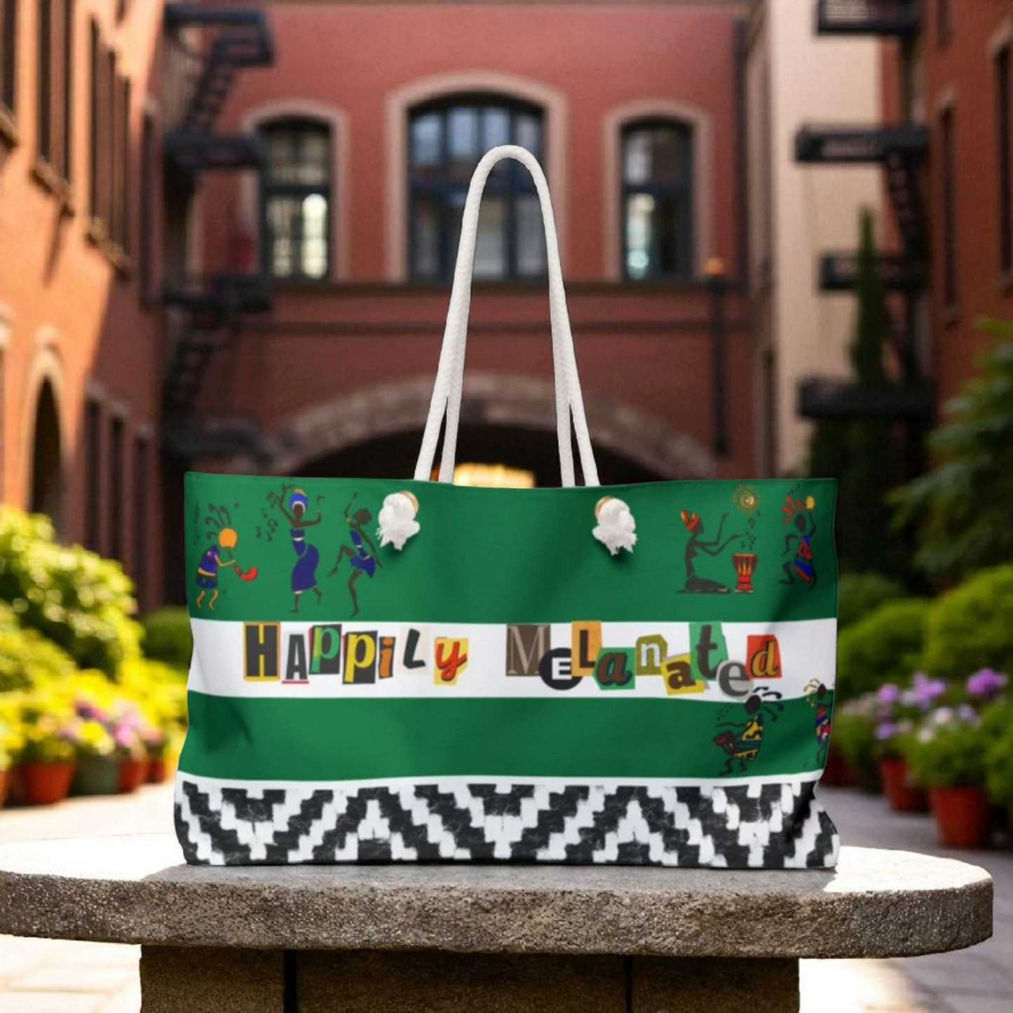 Handcrafted Ethnic Music Art Weekender Bag - Oversized, Durable Tote with Rope Handles