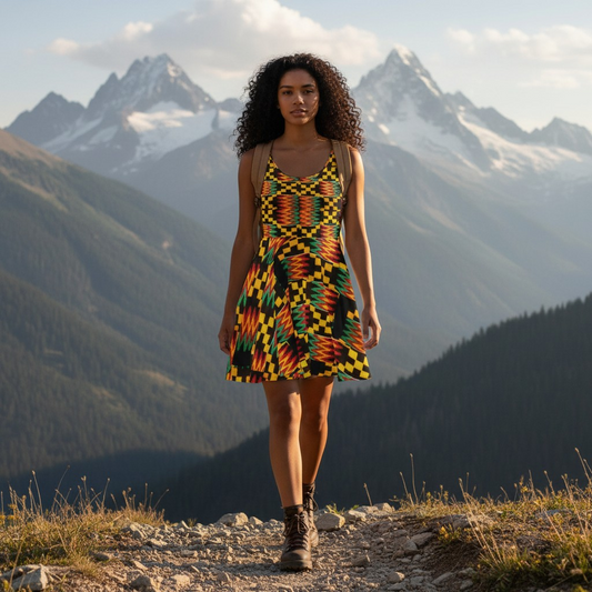 Kente Print Skater Dress — African-Inspired Bold Pattern Sundress