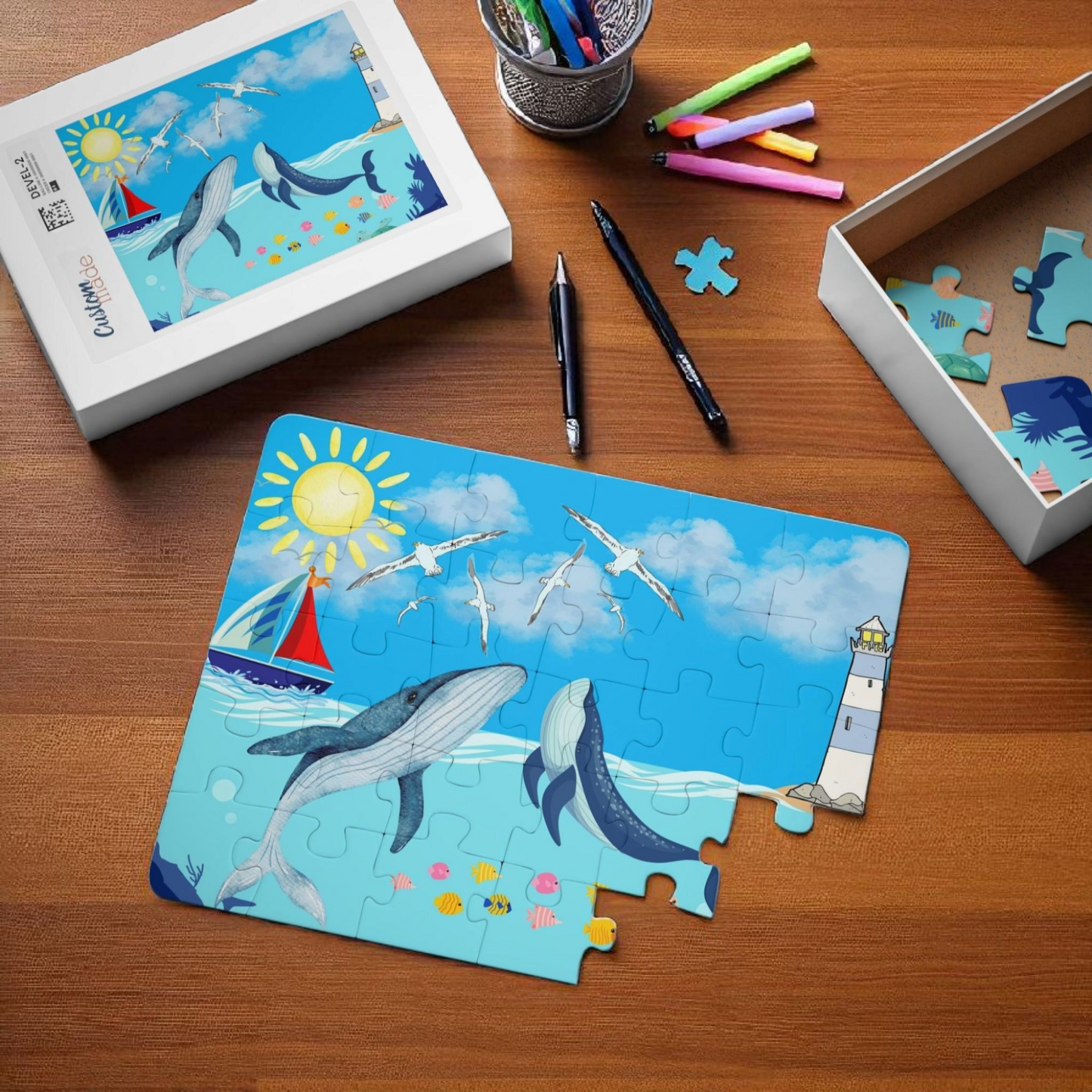 Whale Kids' Puzzle, 30-Piece - Aquatic Educational Toy for Children, Ocean Theme Jigsaw