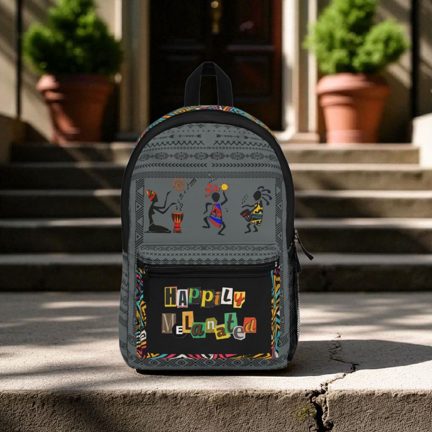 Afro Music Backpack, Music Lover Bag, Cartoon Print Rucksack, Ethnic Design