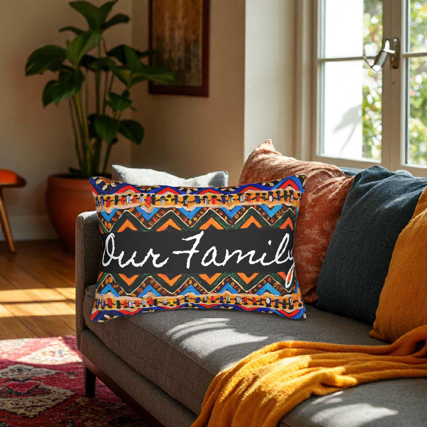 Handcrafted Tribal Patterned Lumbar Pillow - Unique Boho Chic Home Decor