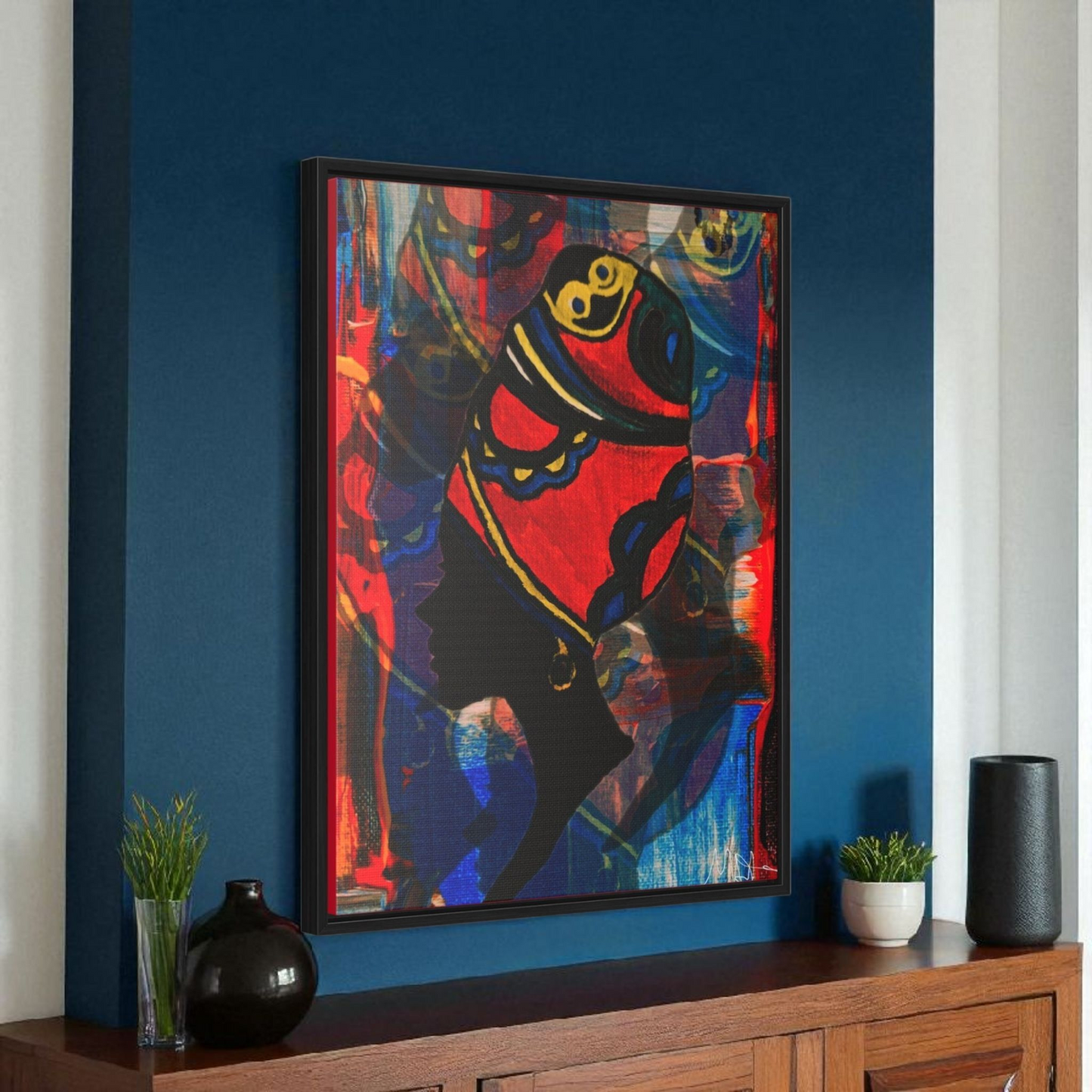 Artisan Black Woman Portrait, Handcrafted Wall Art, Empowering Home Decor, Vertical Frame