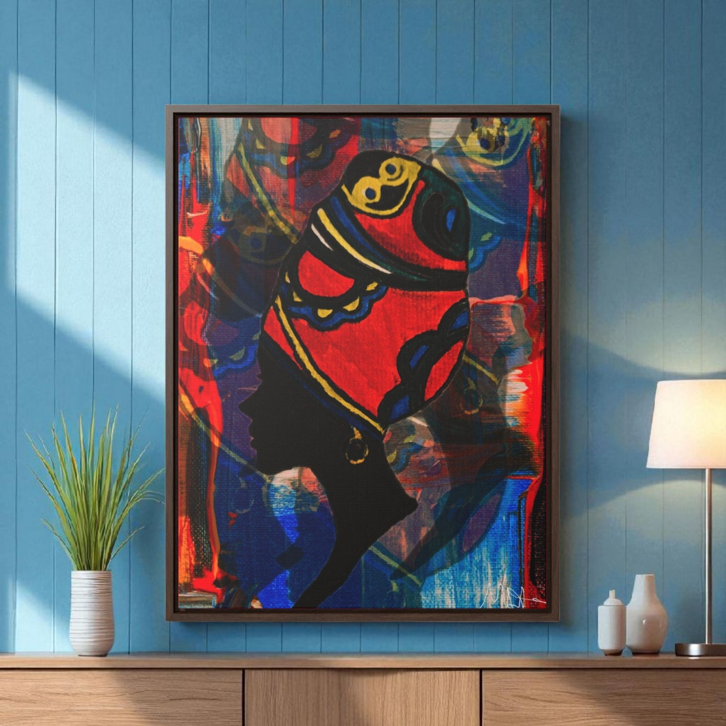 Artisan Black Woman Portrait, Handcrafted Wall Art, Empowering Home Decor, Vertical Frame
