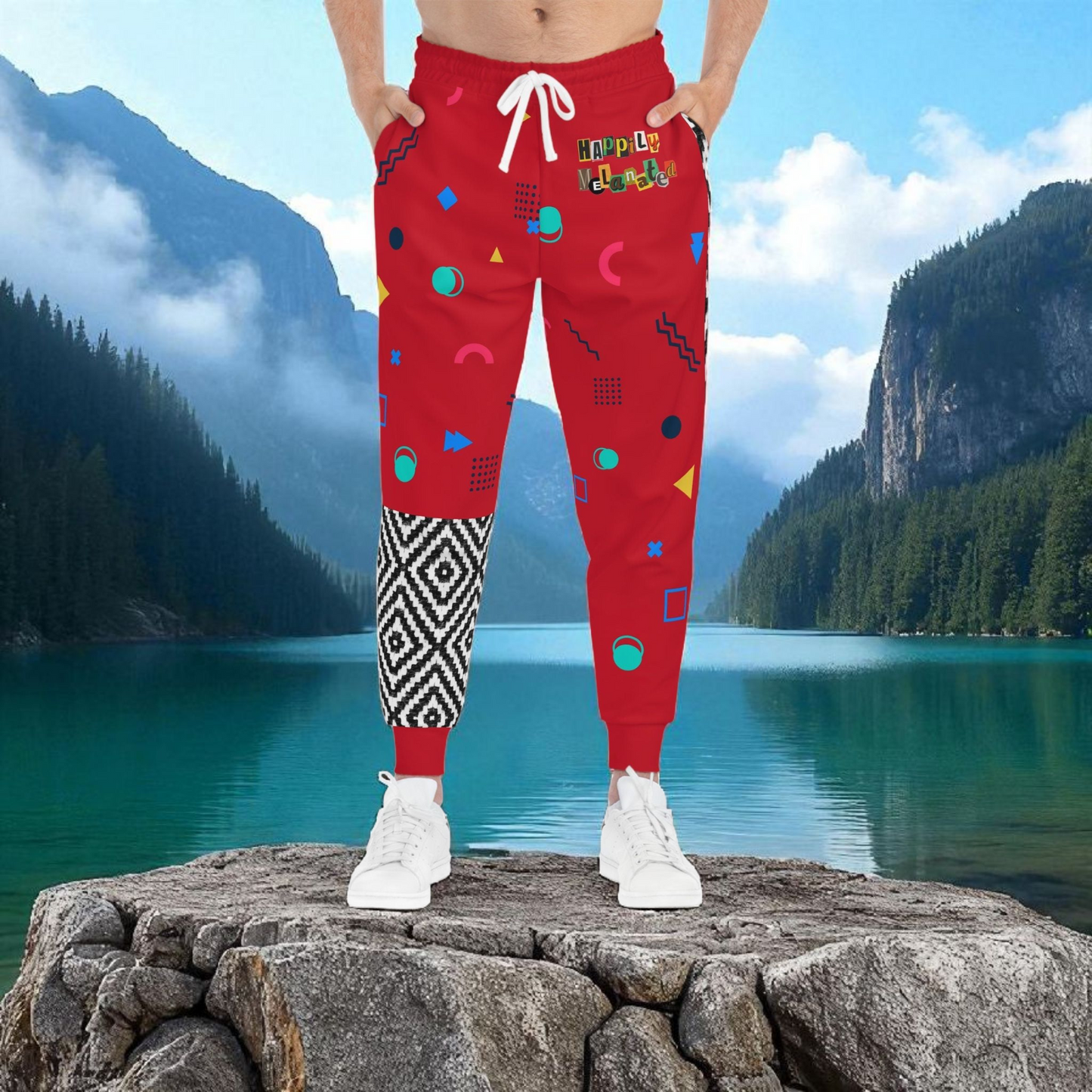 Handcrafted Aztec Pattern Unisex Athletic Joggers, Tribal Print Gym Sweatpants
