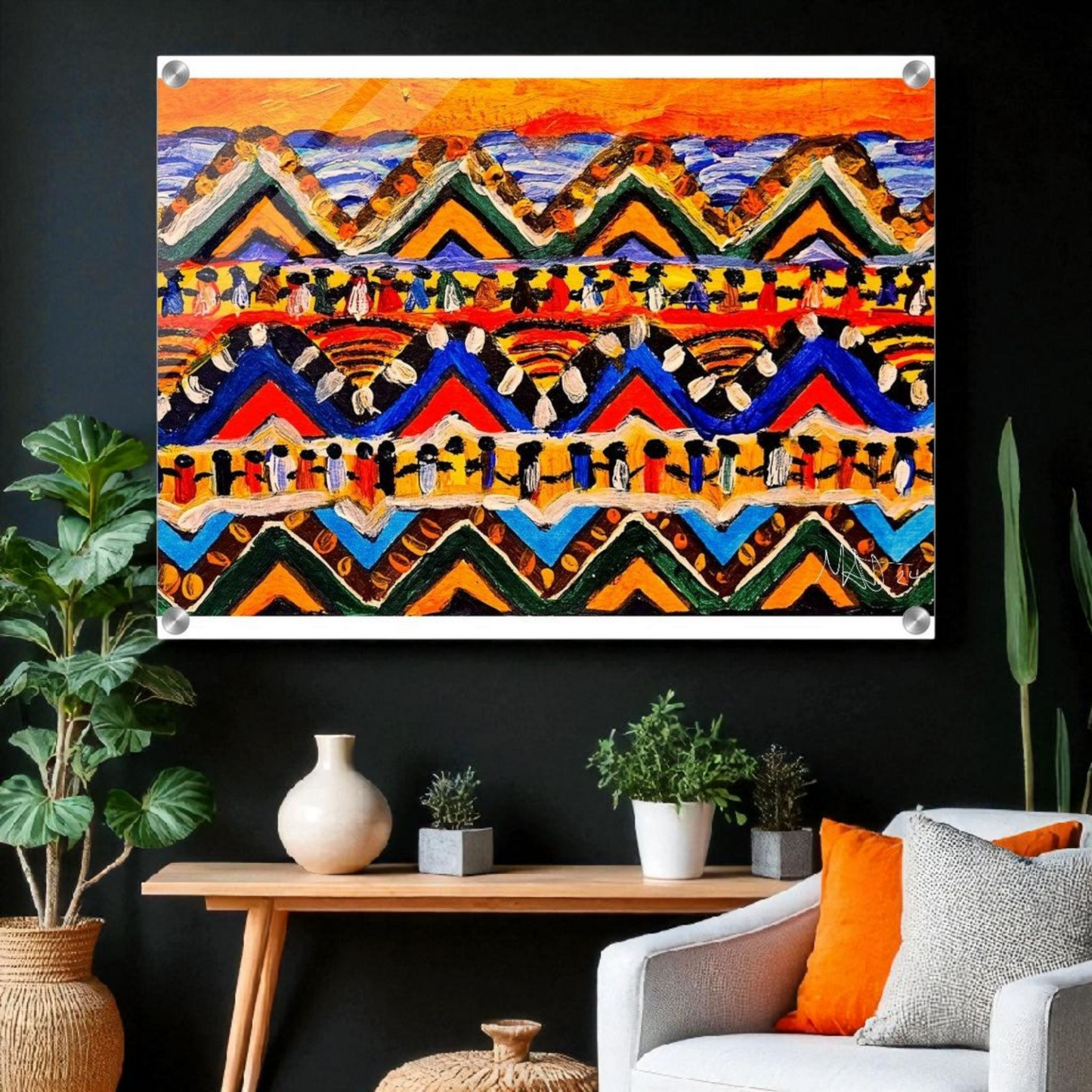 High-Quality Tribal Painting on Acrylic - Colorful, Impactful Art Print for Office & Living Space