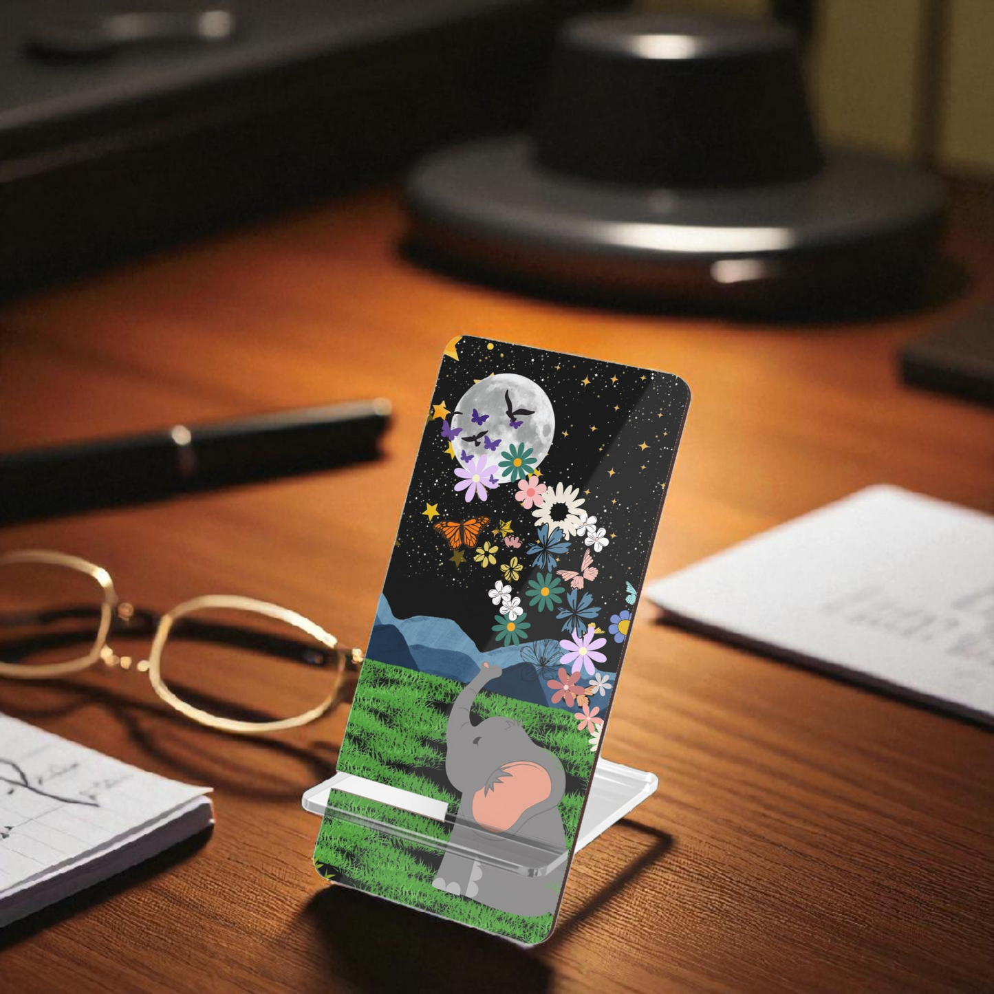 Elephant Floral Celestial Smartphone Stand - Aesthetic Mobile Display for Home or Office
