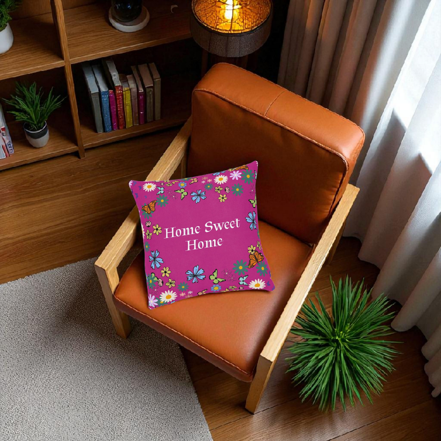Floral Home Sweet Home Square Pillow - Cozy Decor for Living Room & Bedroom