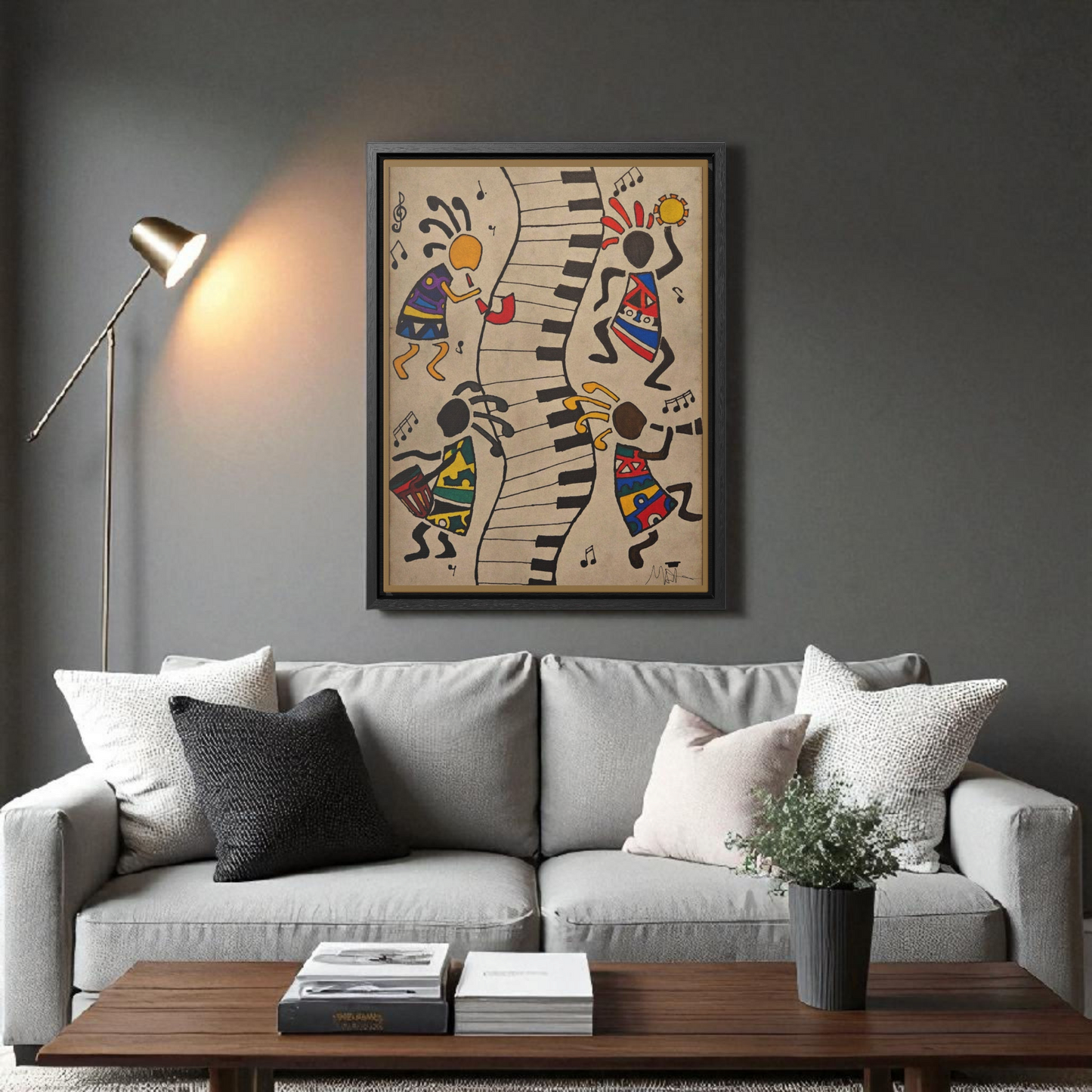 Handcrafted Tribal Music Artwork, Original Pen and Ink Drawing, Statement Wall Piece for Music Rooms