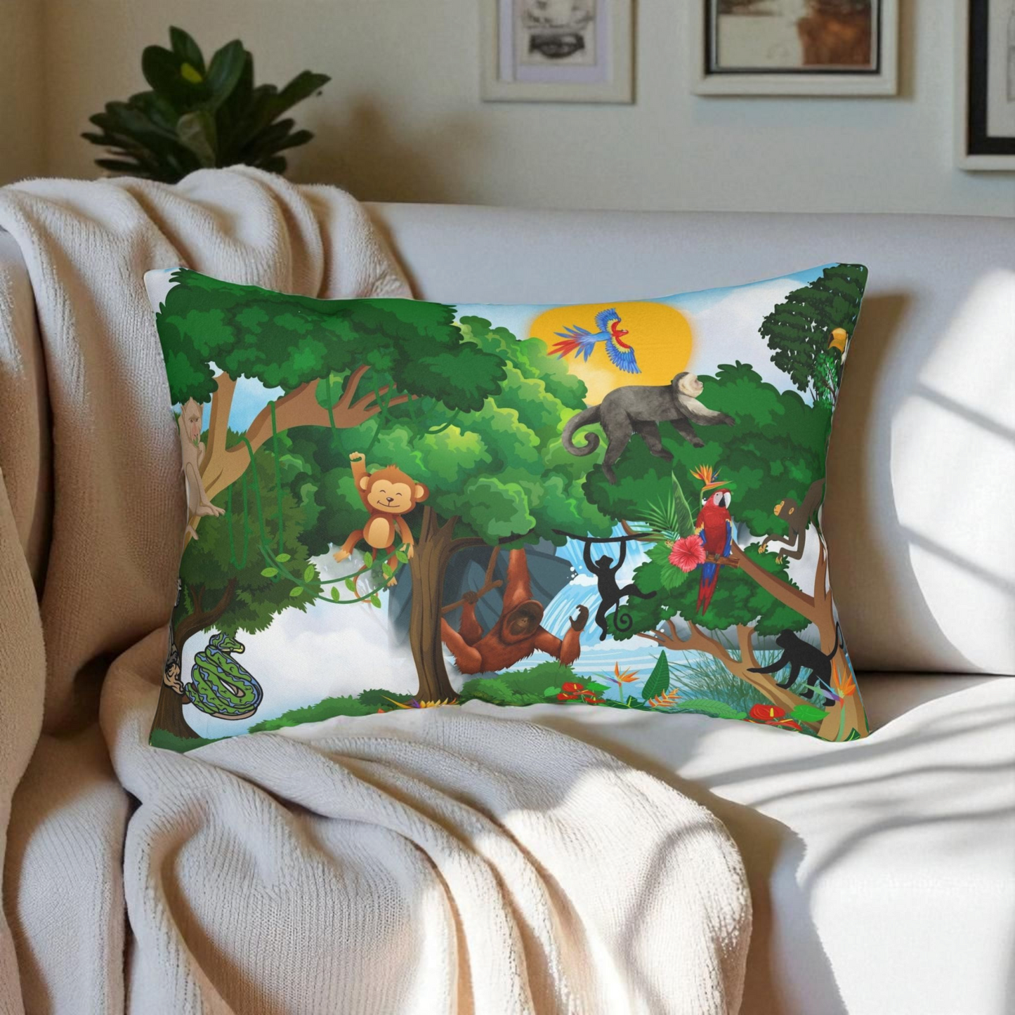 Jungle Adventure Lumbar Pillow - Colorful Wildlife Decor