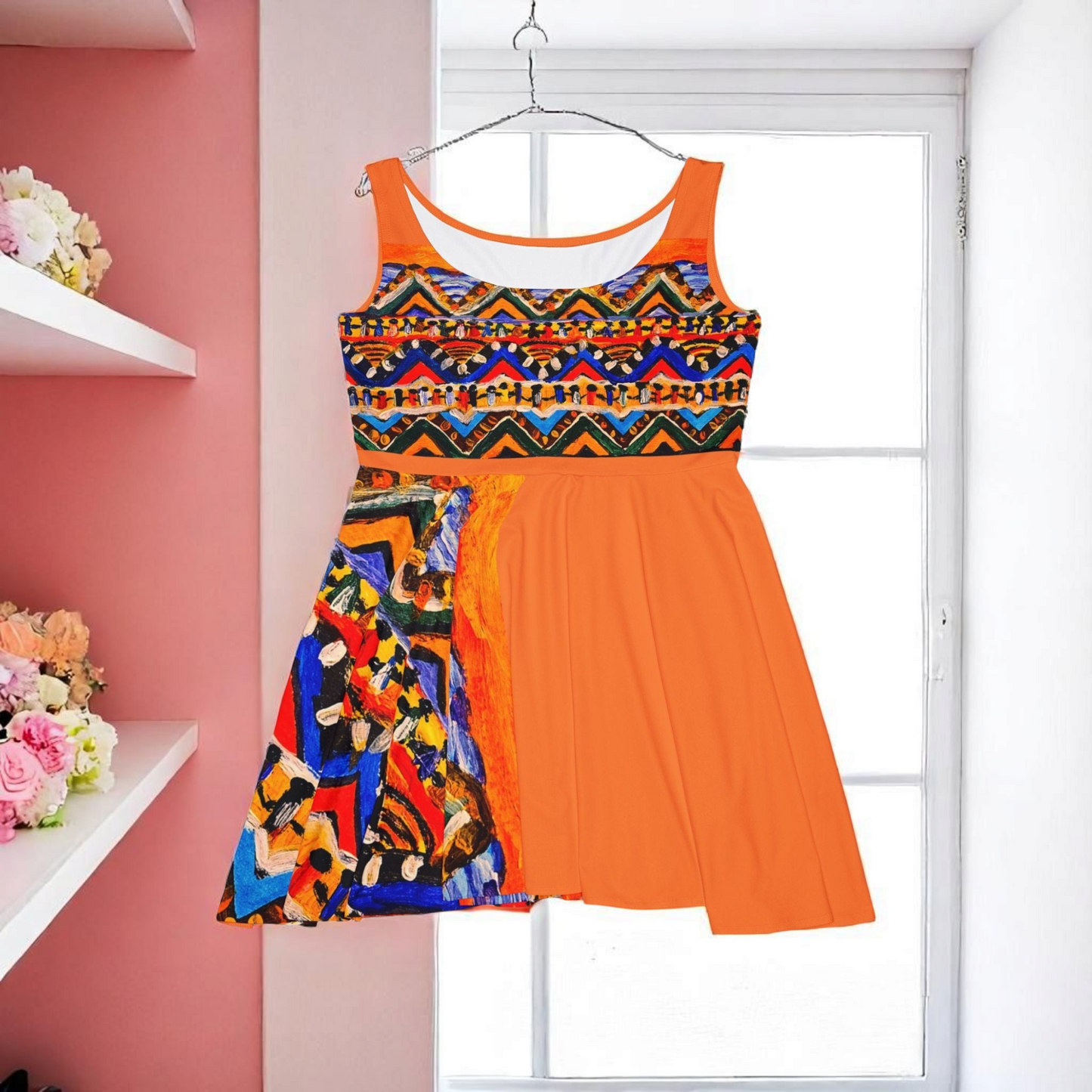 Vibrant Handcrafted Women's Skater Dress - Tribal Textile Design
