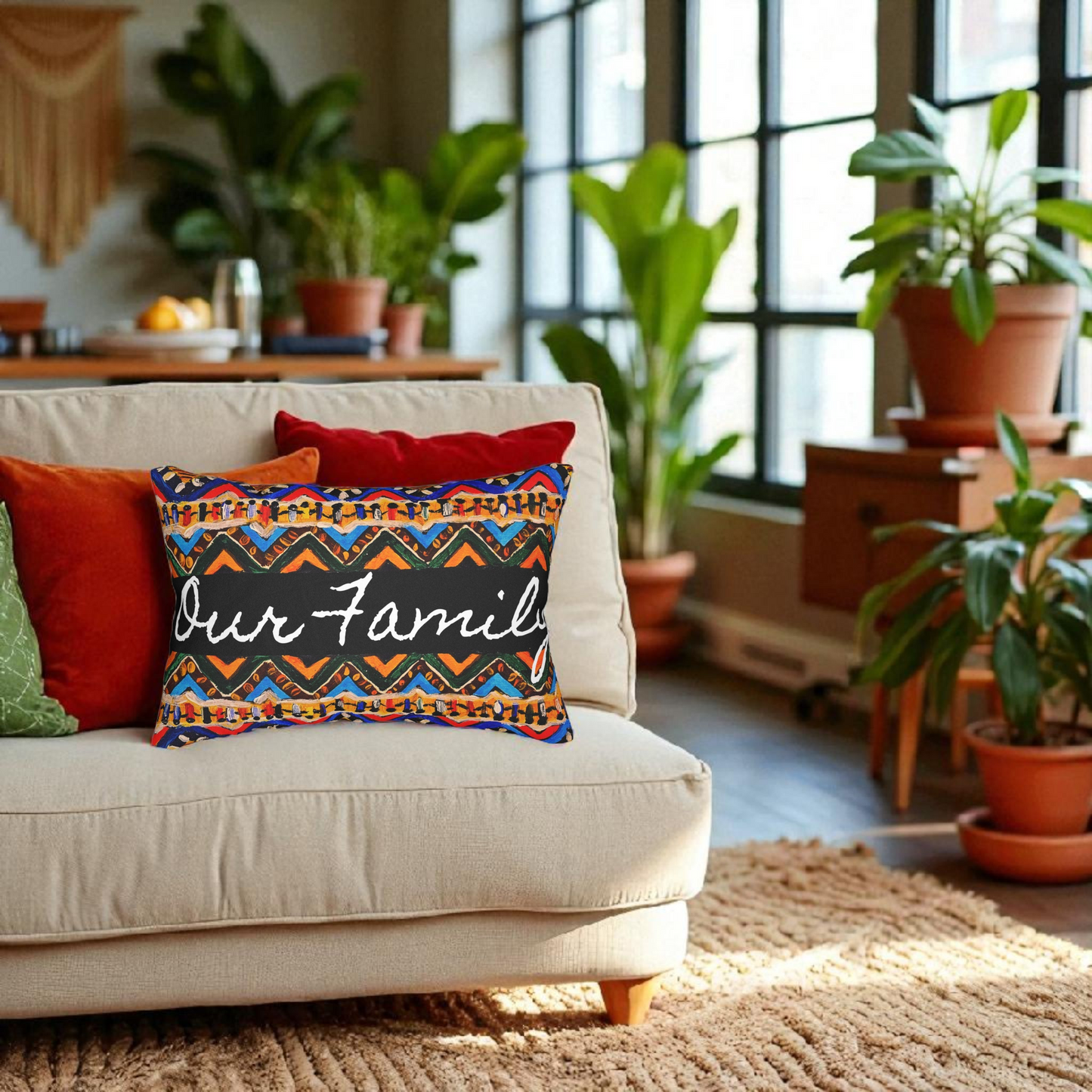 Handcrafted Tribal Patterned Lumbar Pillow - Unique Boho Chic Home Decor