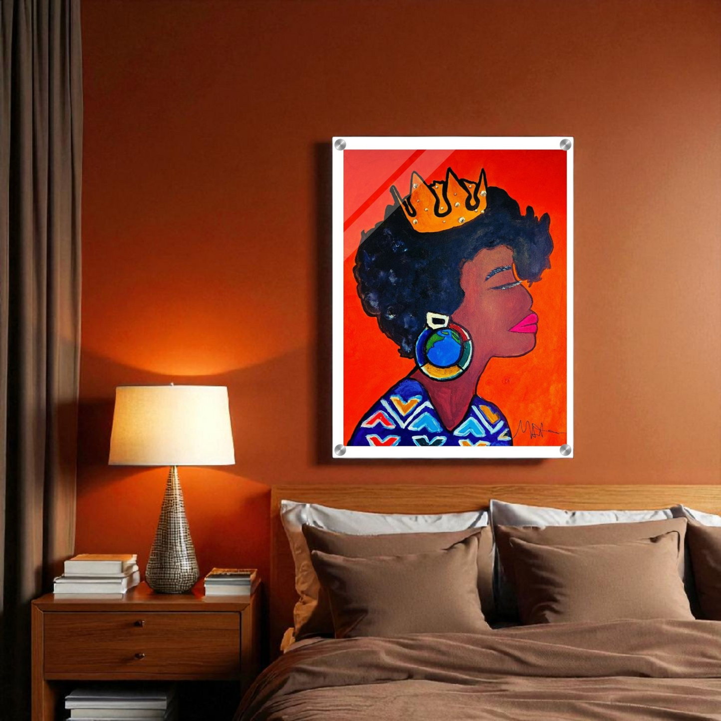 Original Artisan Black Woman Portrait, Elegant Afrocentric Painting, Office Decor