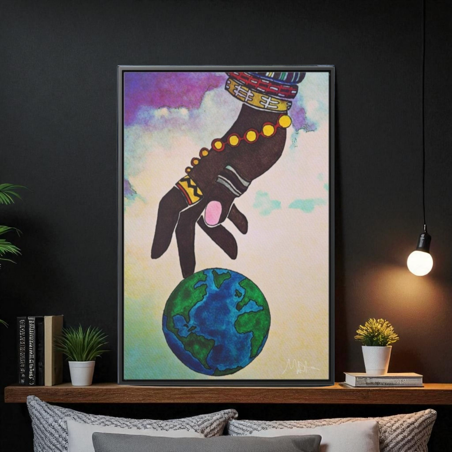 Astronomical Ethnic Wall Art - Stargazer's Dream, Cultural Celestial Scene, Vertical Frame
