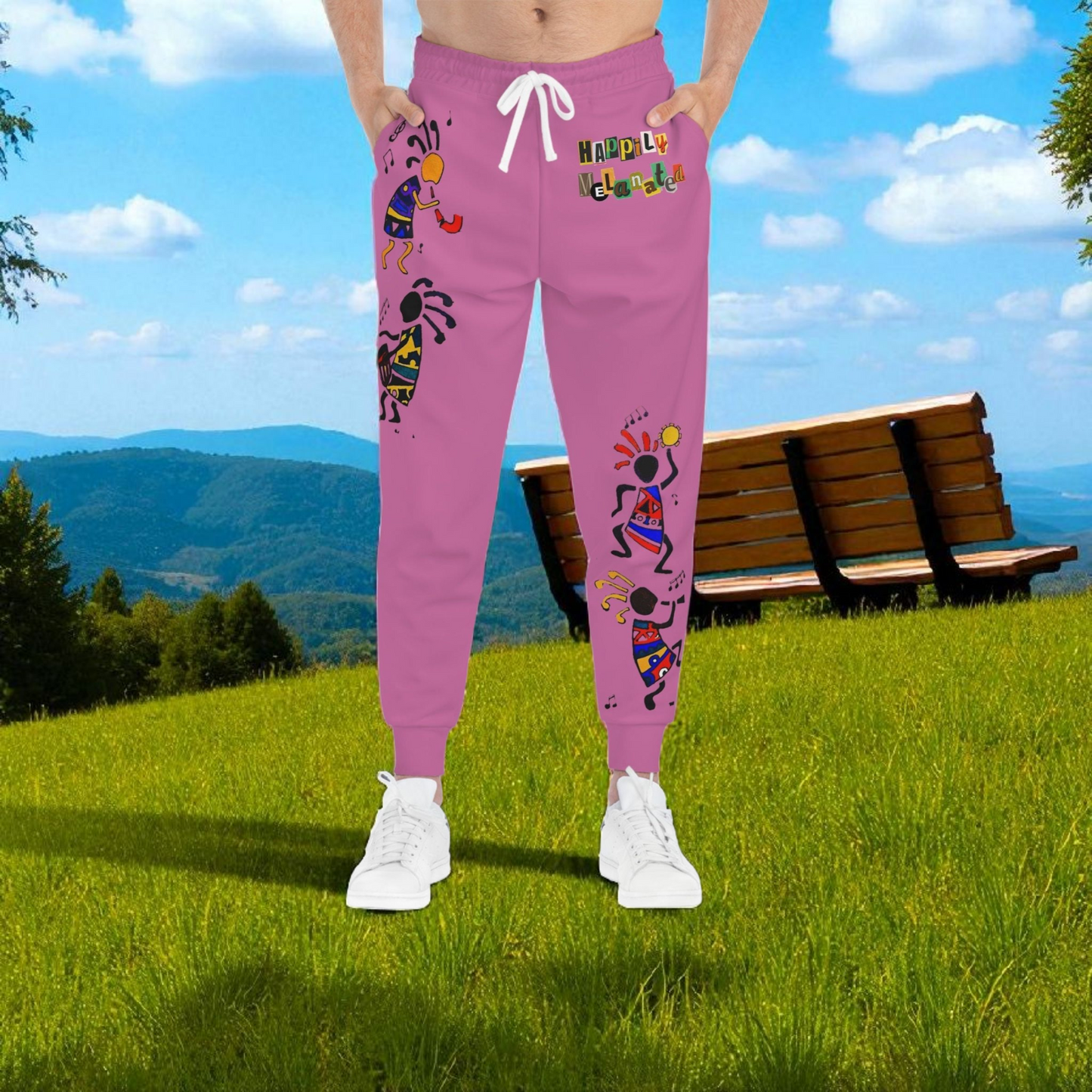 Afro Music Cartoon Art Unisex Athletic Joggers, Handcrafted Jogger Pants, Music Lover Gift