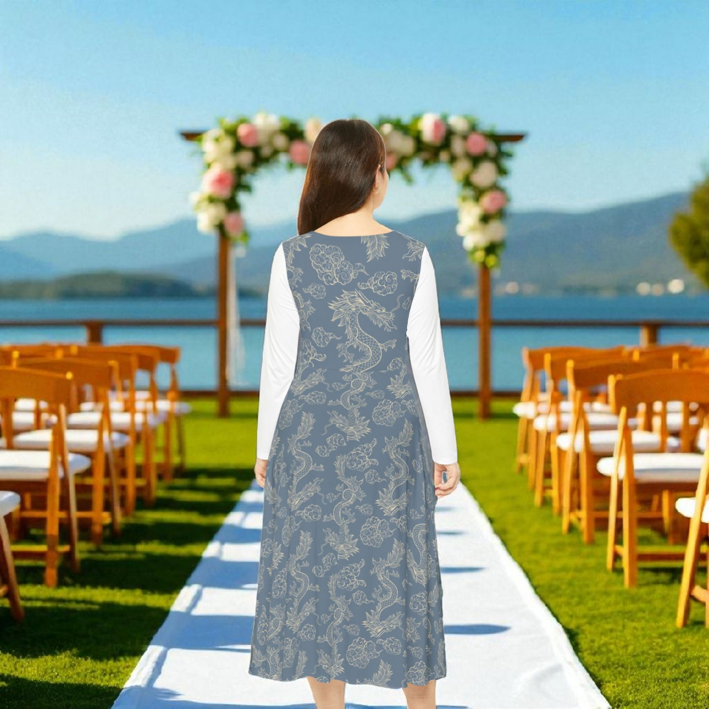 Elegant Women's Long Sleeve Dance Dress, Ballet Dress, Floral Print Dress, Dancewear