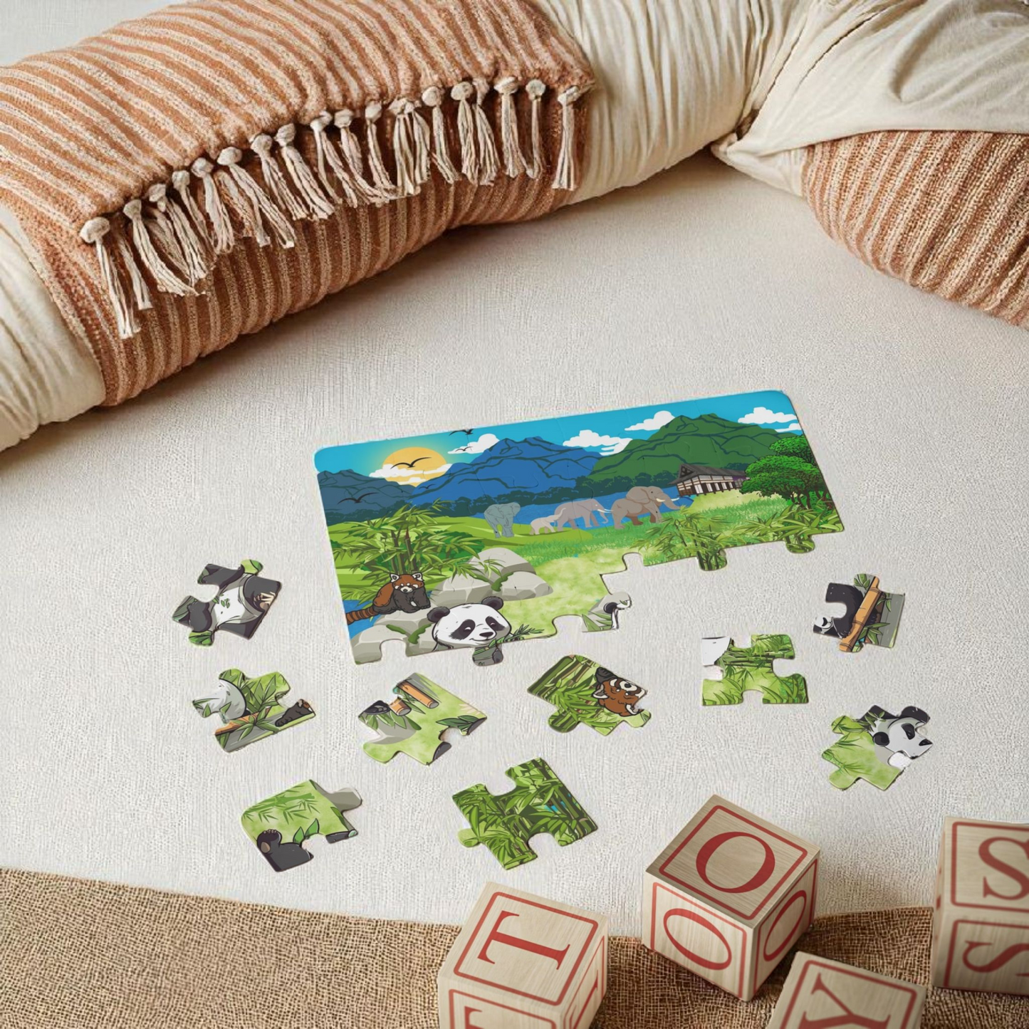 Kids' Puzzle, 30-Piece - Animals from Asia, Panda Puzzle, Educational Jigsaw Game