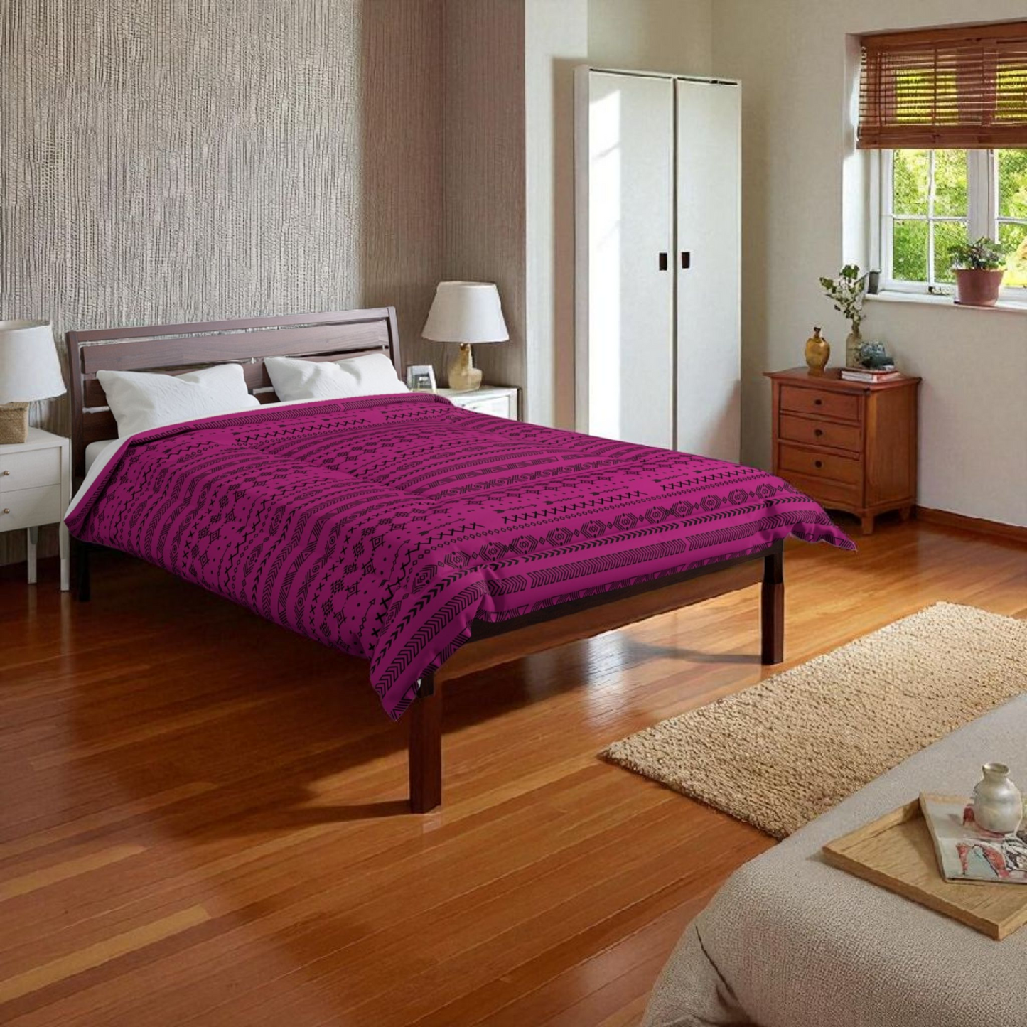 Afro Geometric Comforter, Cozy Blanket for Home Decor, Boho Style Bedding