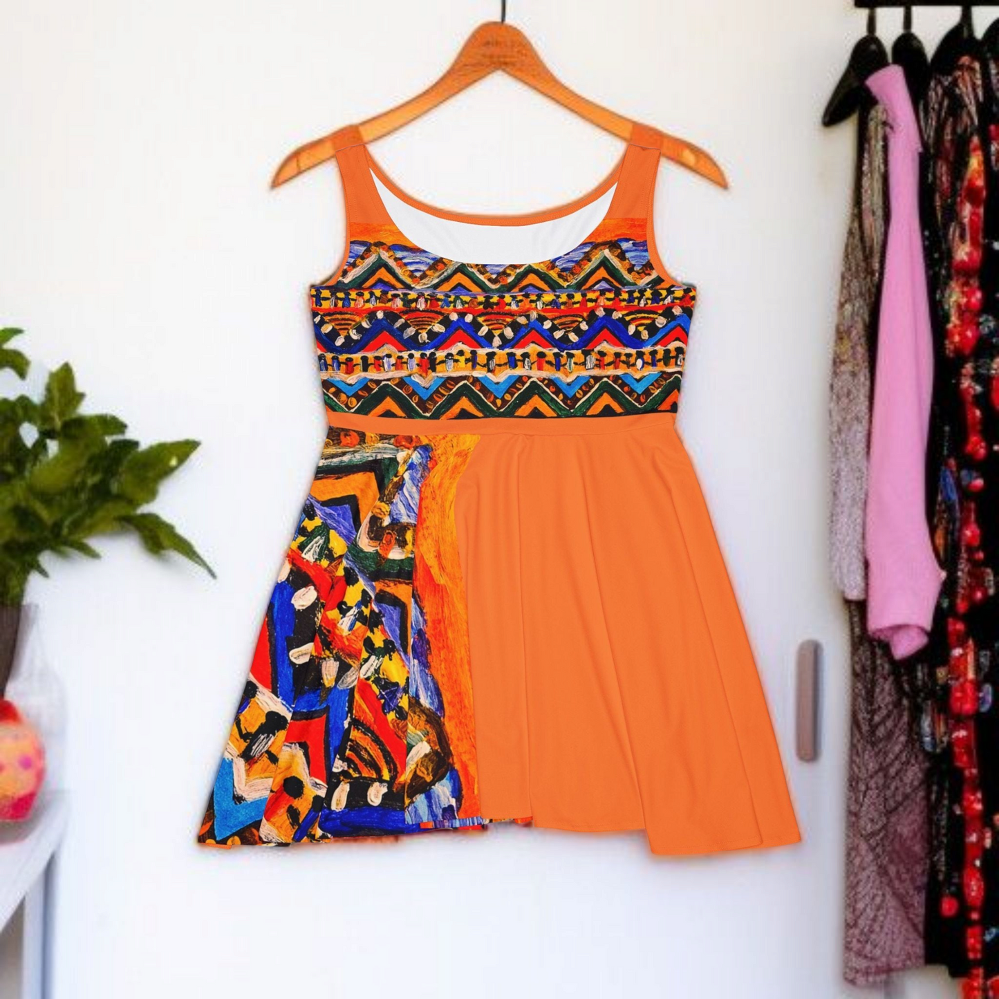 Vibrant Handcrafted Women's Skater Dress - Tribal Textile Design