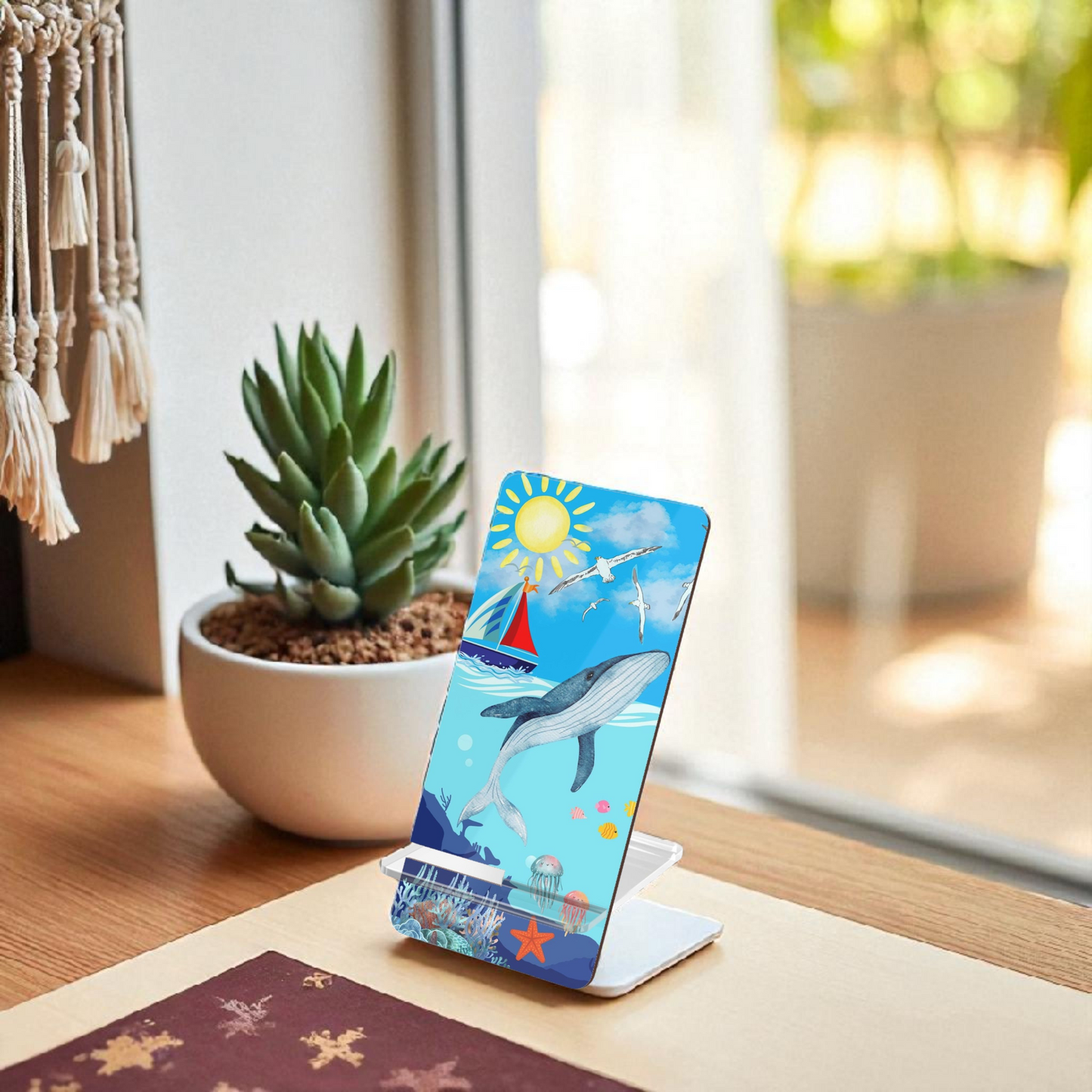 Ocean-Themed Smartphone Stand with Whale Design