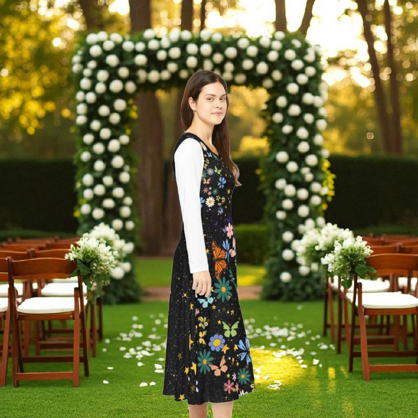 Celestial Floral Long Sleeve Dance Dress - Perfect for Parties, Events, Spring Celebrations