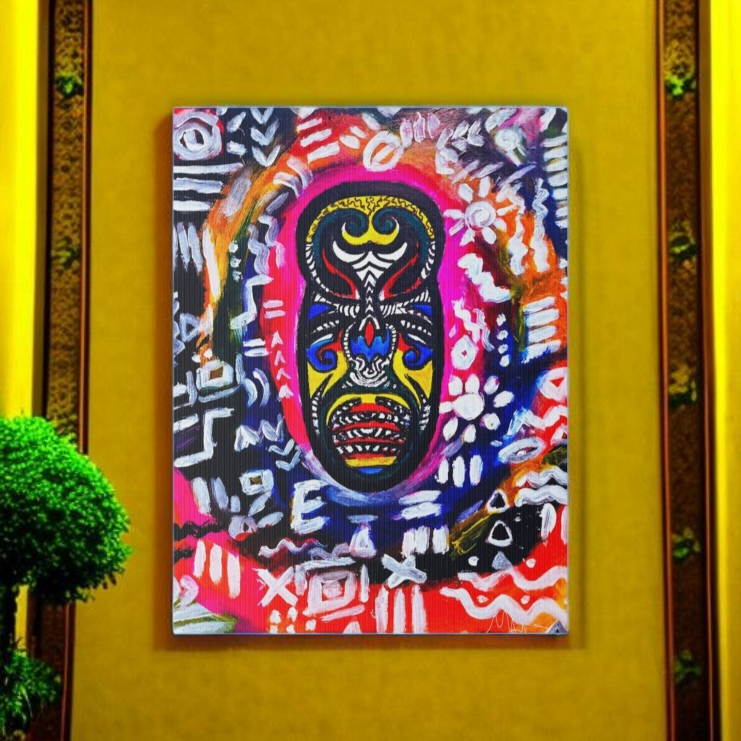 Unique Tribal Mask Painting, Matte Canvas Stretched - Authentic Ethnic Decor