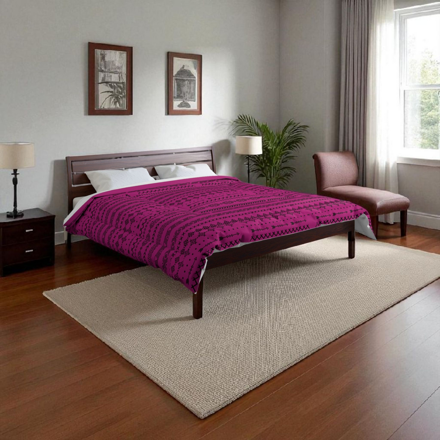 Afro Geometric Comforter, Cozy Blanket for Home Decor, Boho Style Bedding