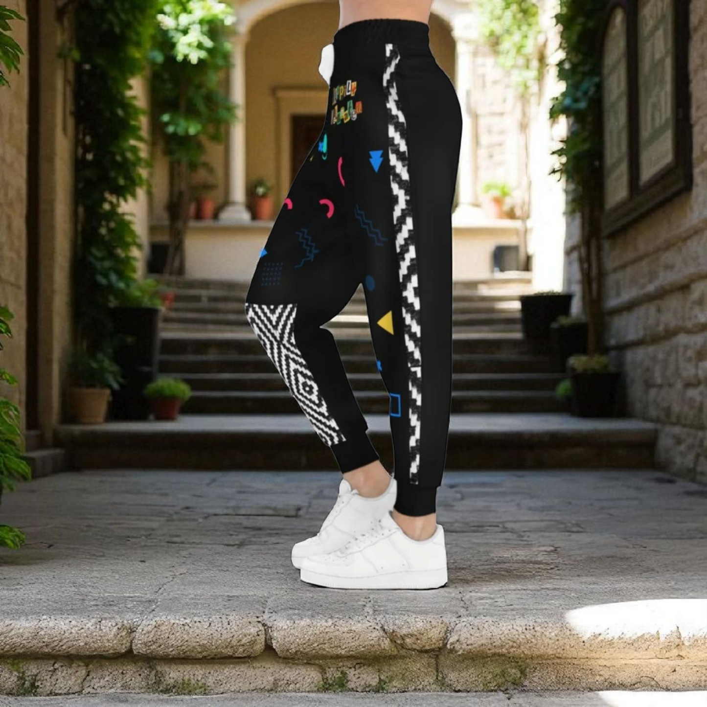 Handcrafted Aztec Pattern Unisex Athletic Joggers, Comfy Aztec Workout Pants