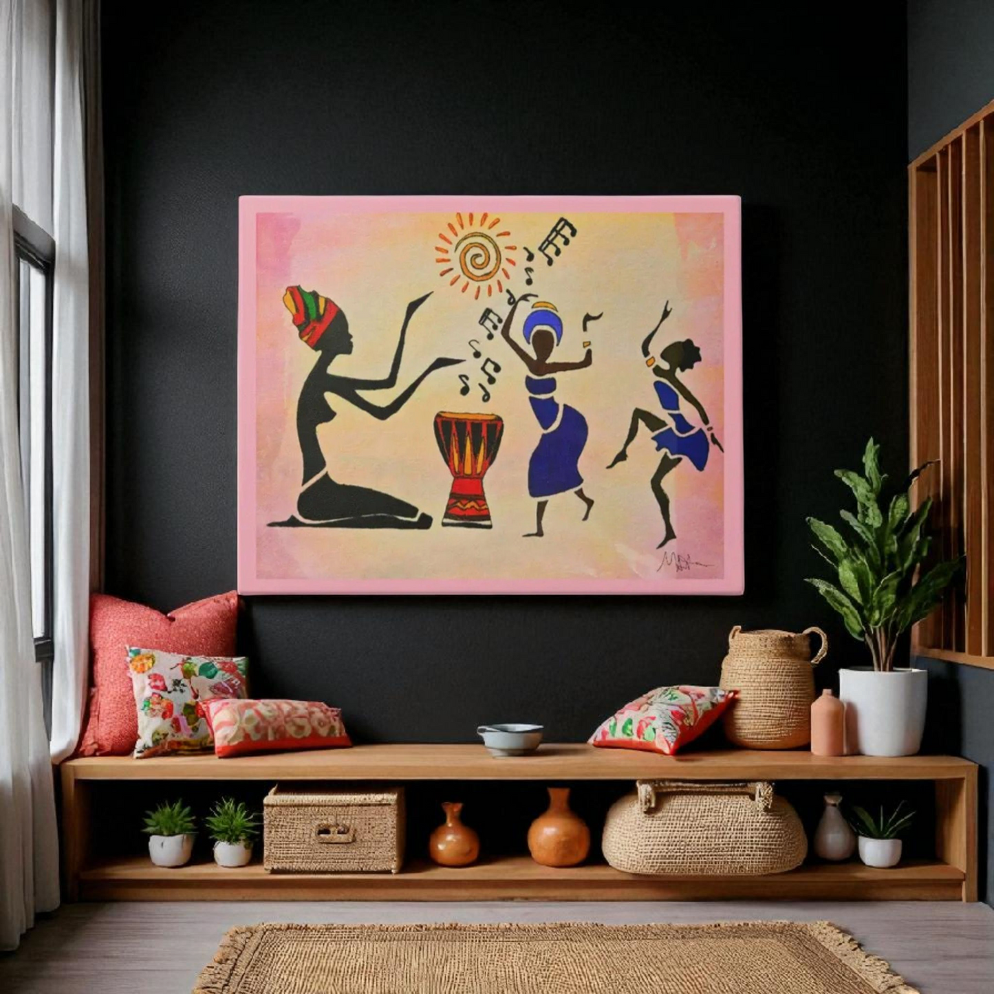 Original Hand Drawn Tribal Music Wall Art, Unique Ethnic Illustration