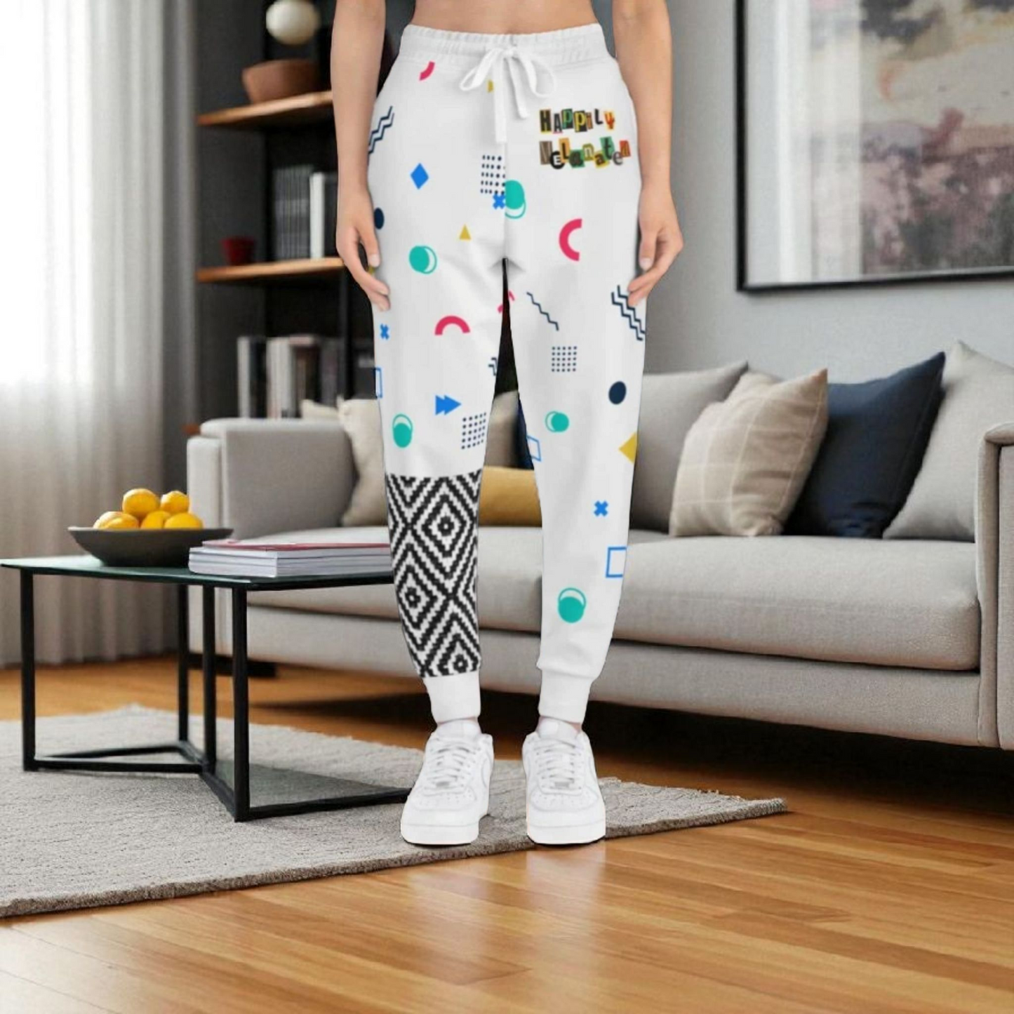Handcrafted Aztec Pattern Unisex Athletic Joggers, Comfy Aztec Workout Pants