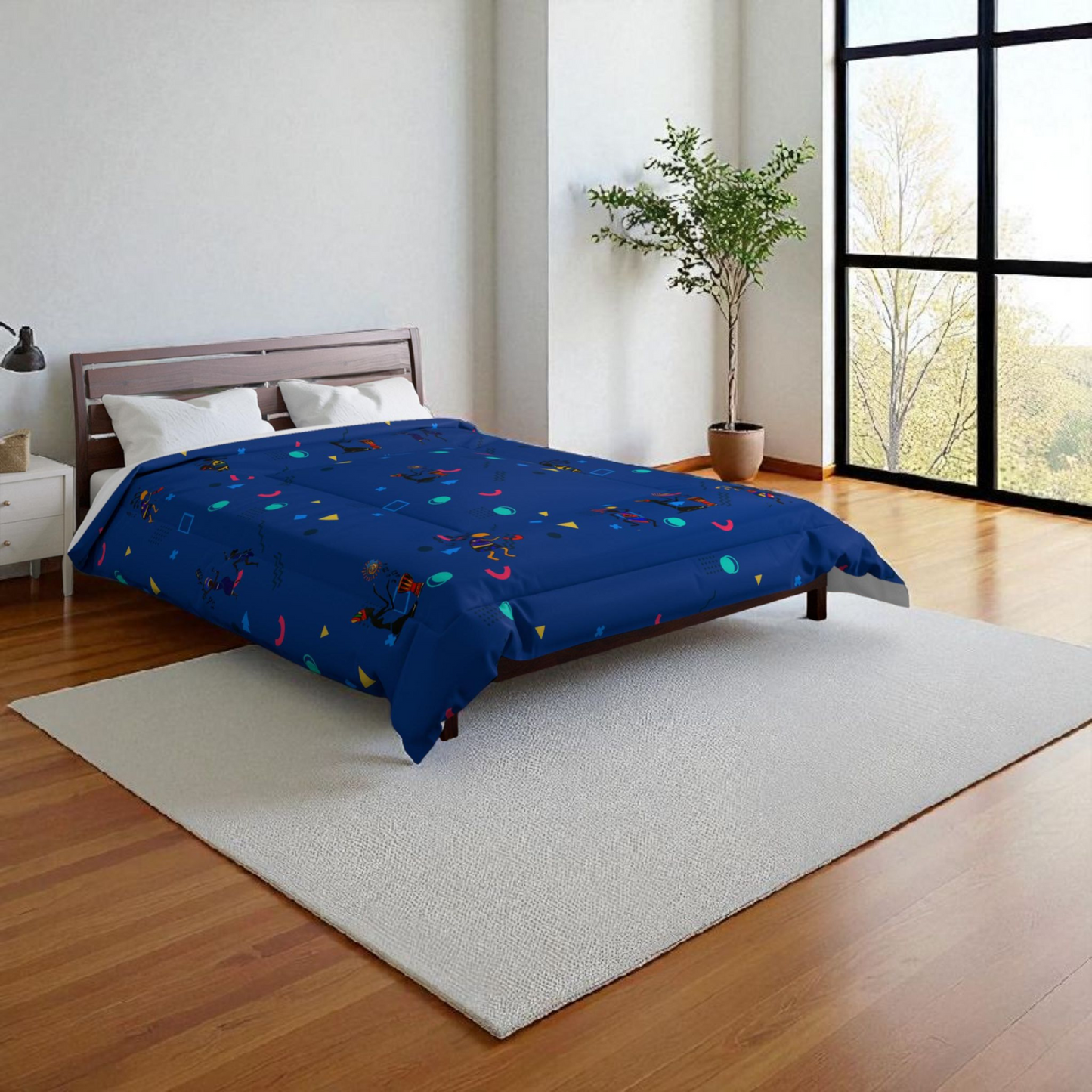 Afro Music Cartoon Comforter, Handcrafted Bedspread for Music Lovers, Unique African Art Comforter