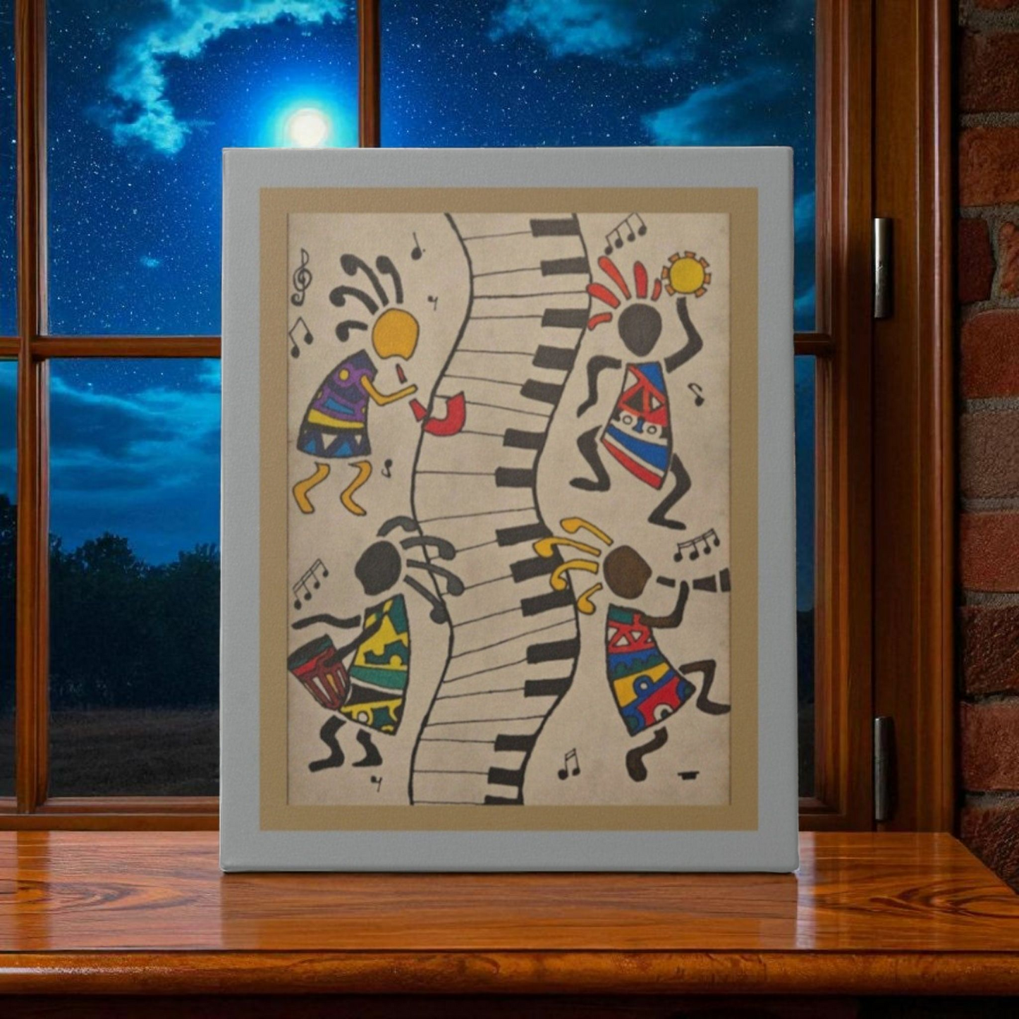 Eclectic Tribal Celebration Wall Art - Handcrafted Music-Inspired Canvas Painting