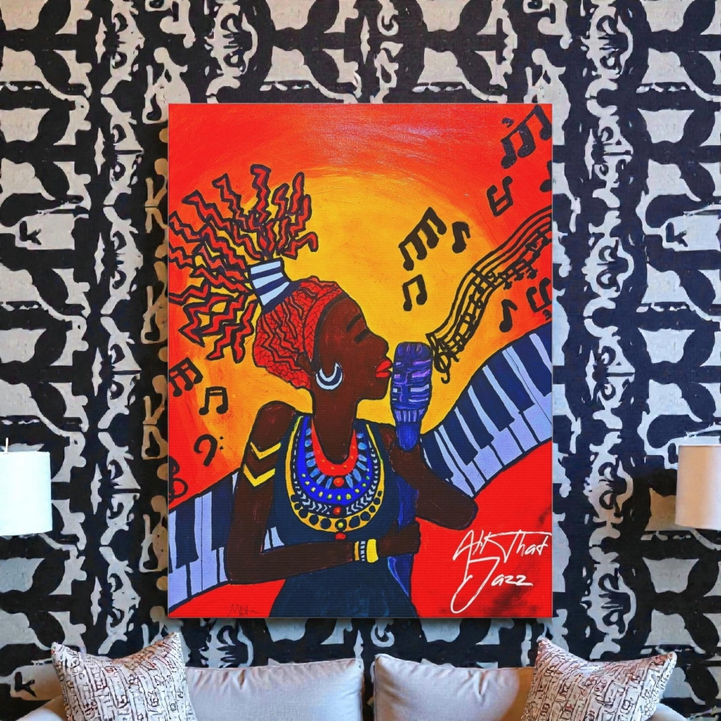 Canvas Art Print, Jazz Singer Music Decor, Jazz Piano Wall Art, Original Artwork