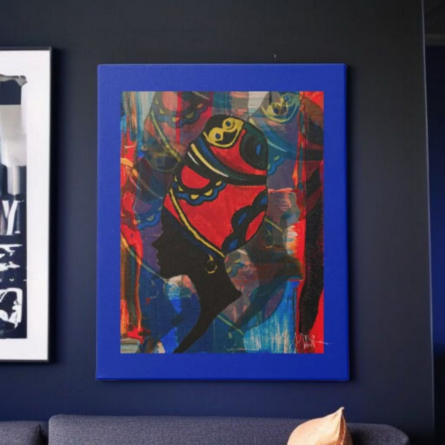 Abstract Ethnic Canvas Wall Art - Hand Drawn African Woman Illustration