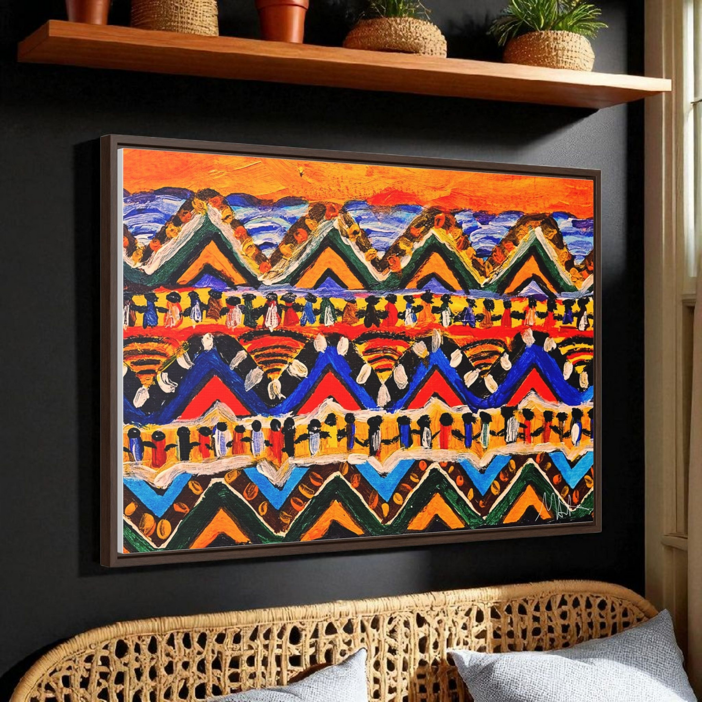 Original Tribal Artwork, Handcrafted Gallery Wrap in Walnut/Black