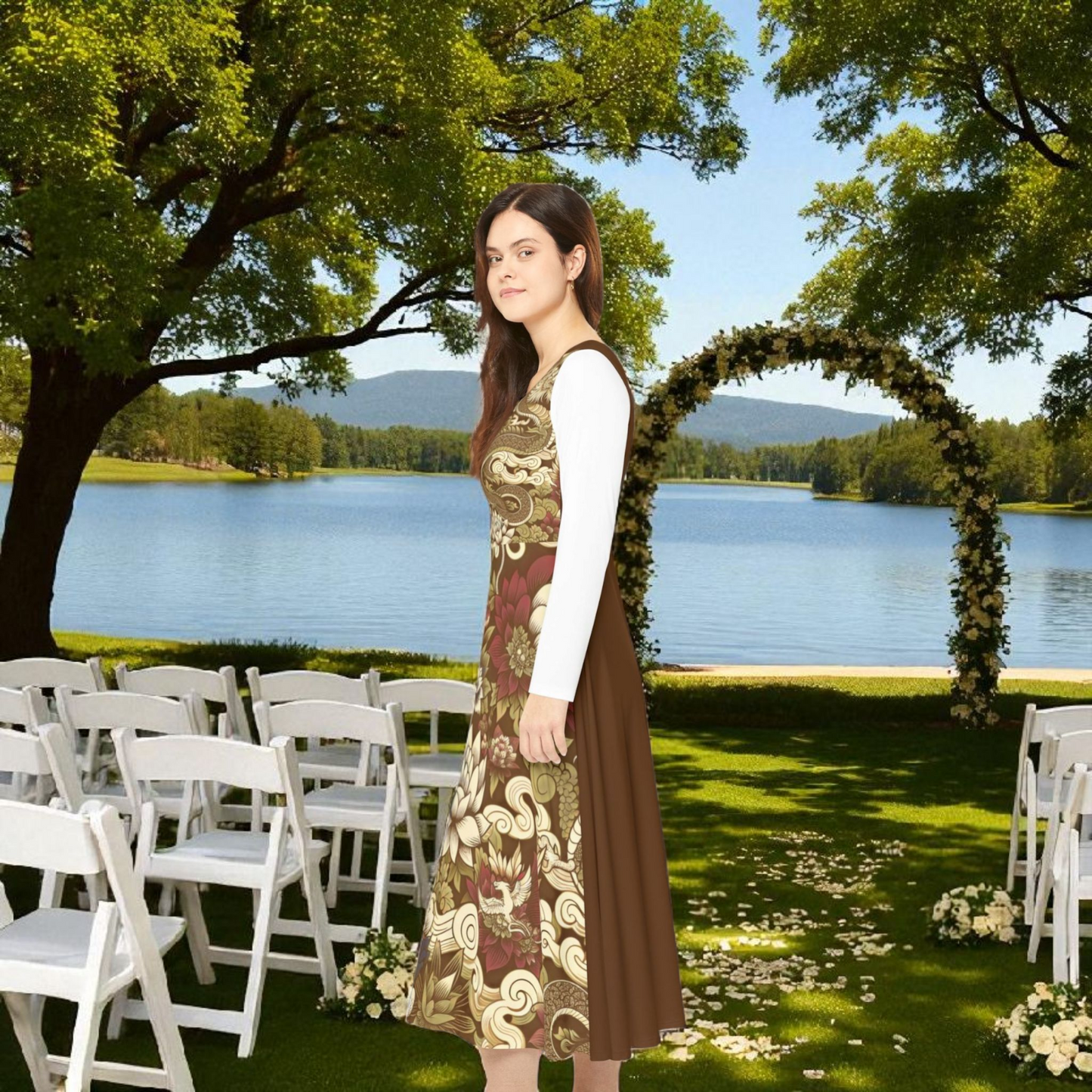 Elegant Floral Print Long Sleeve Dance Dress, Perfect for Parties, Dance Recitals